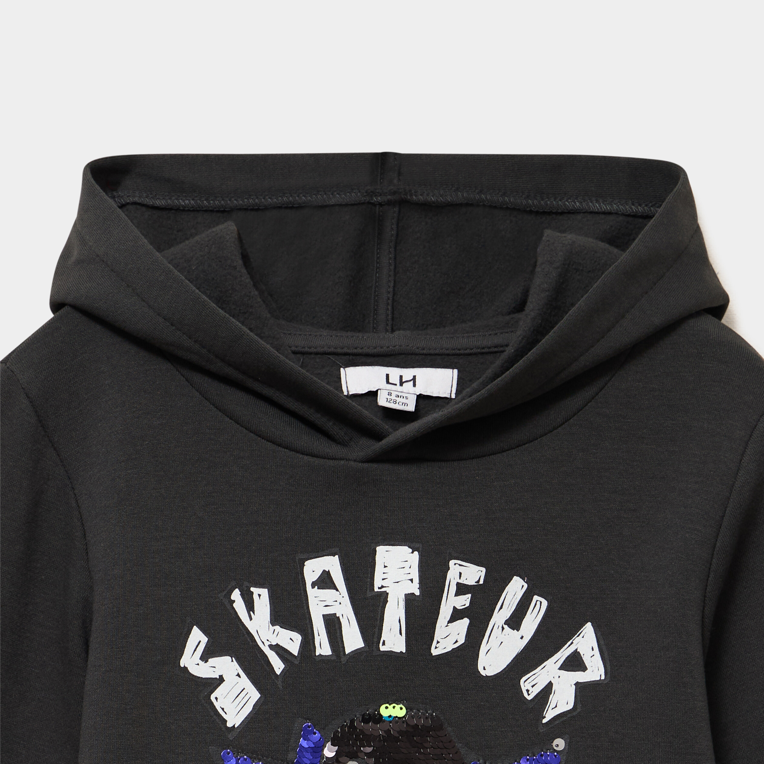 Sweat hoodie capuche sequins r&eacute;versibles gris fonc&eacute; gar&ccedil;on