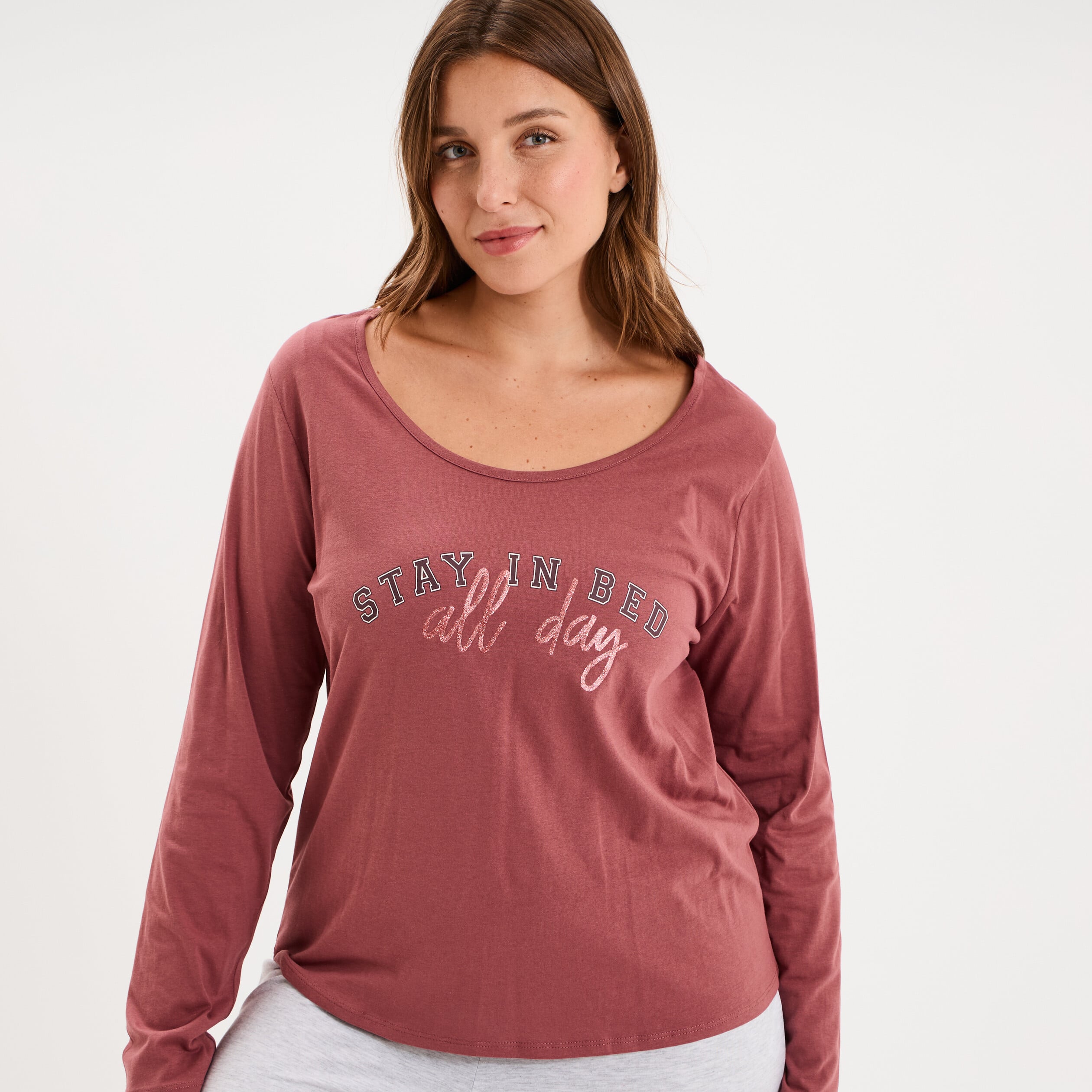 Ensemble pyjama pantalon et t-shirt rose framboise femme grande taille