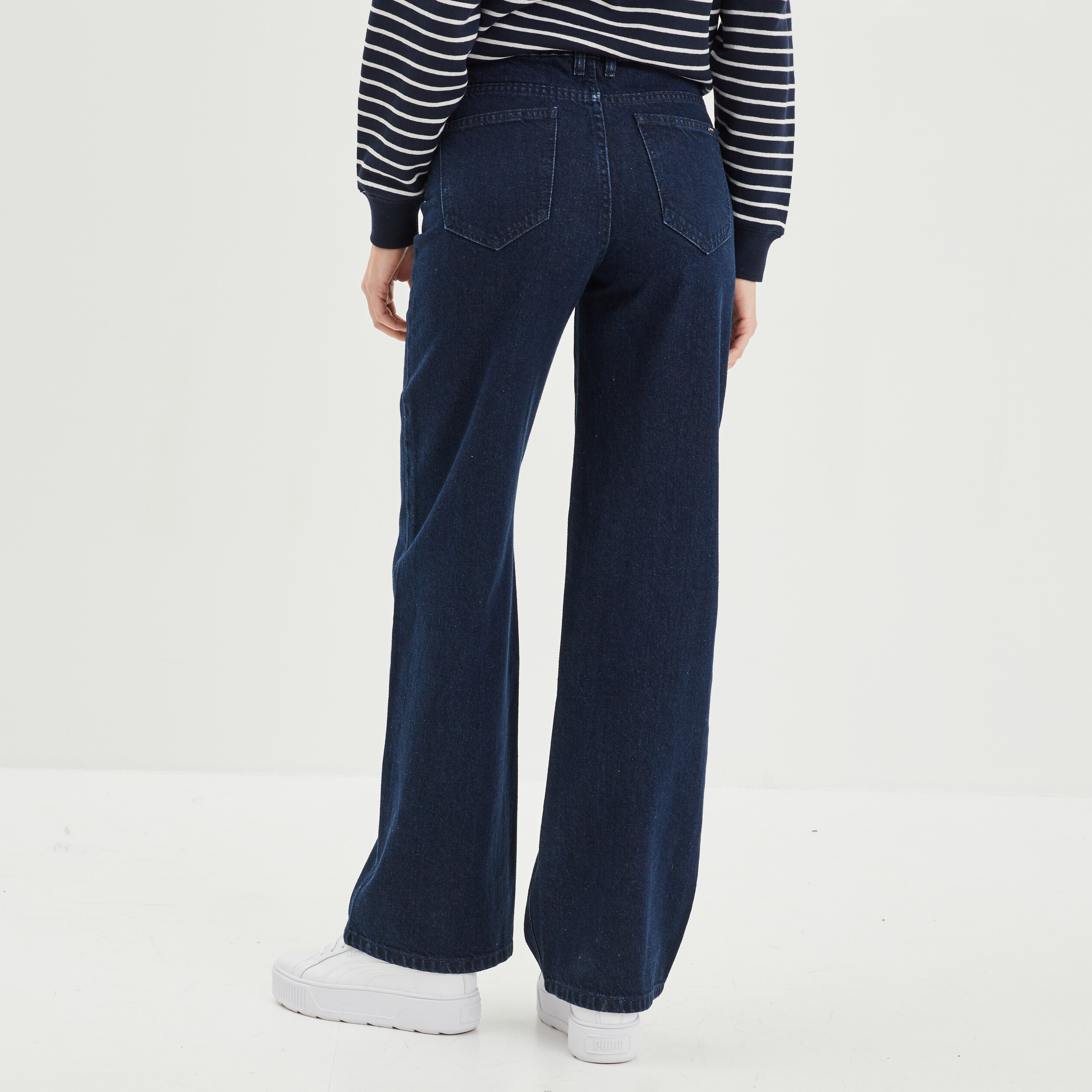 Jeans wide leg taille haute coton denim brut femme