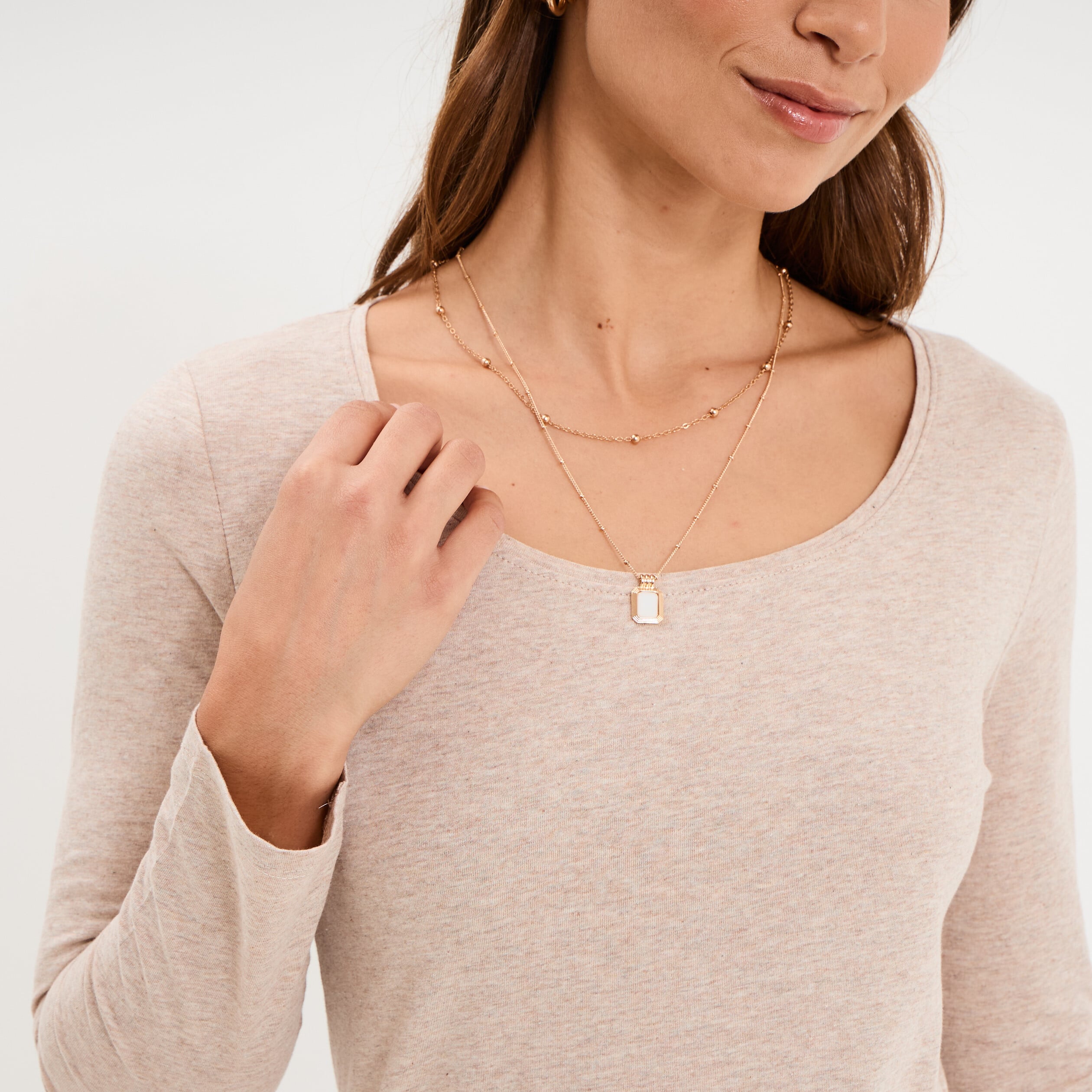 T-shirt &agrave; manches longues beige femme