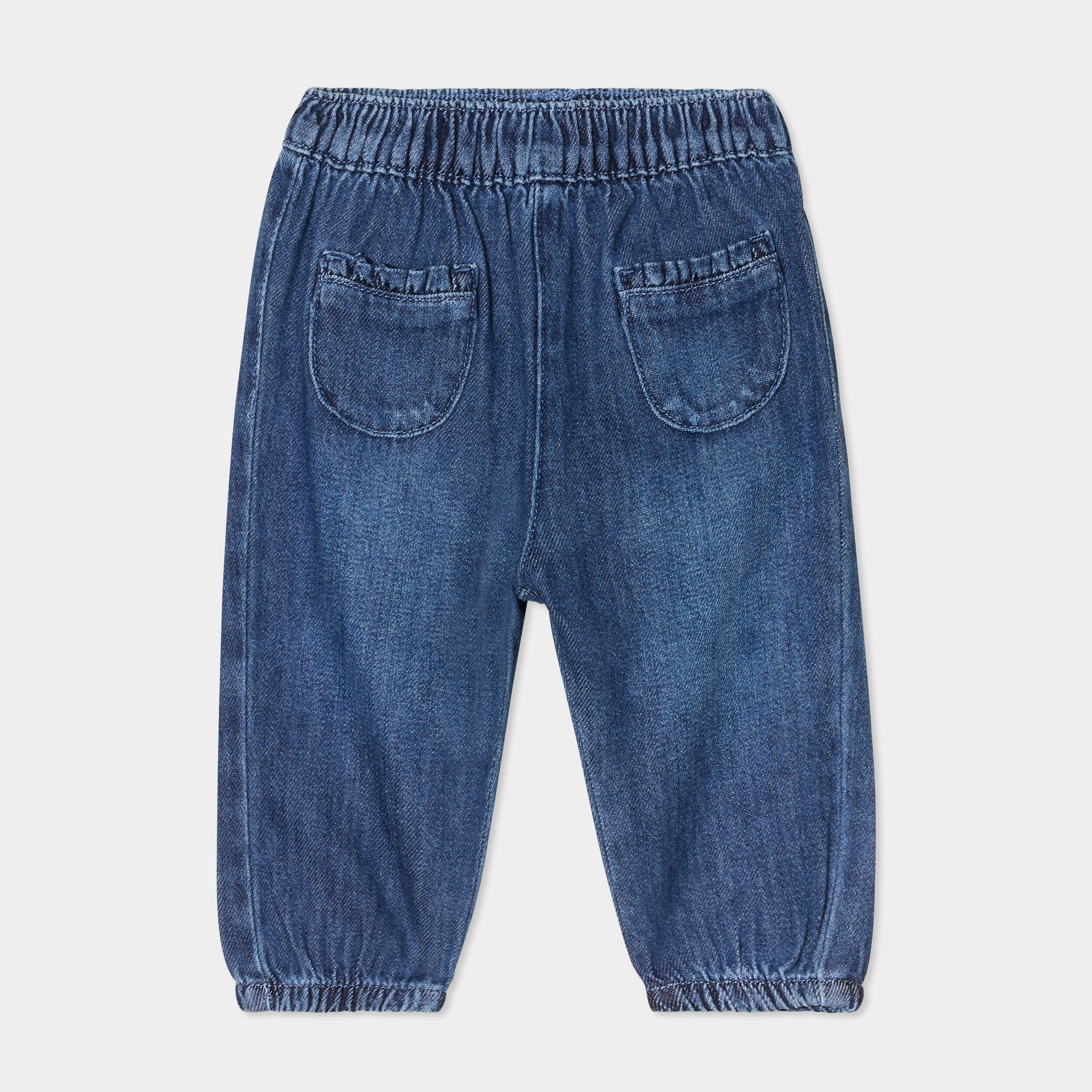 jeans bas elastique coton bleu fonce bebef Jeans bas élastiqué coton bleu foncé bébé fille