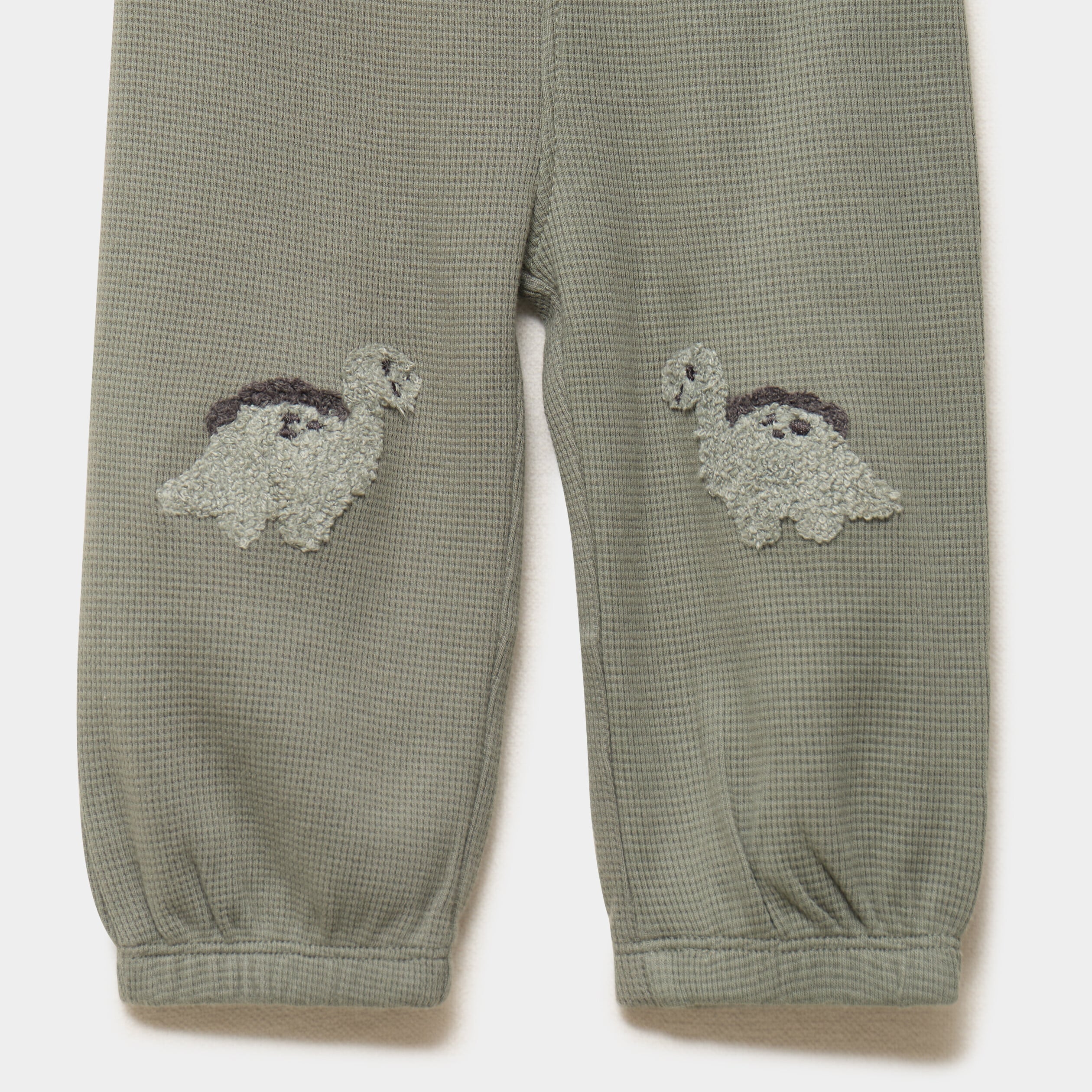 Pantalon de jogging patchs genoux coton vert kaki b&eacute;b&eacute; gar&ccedil;on