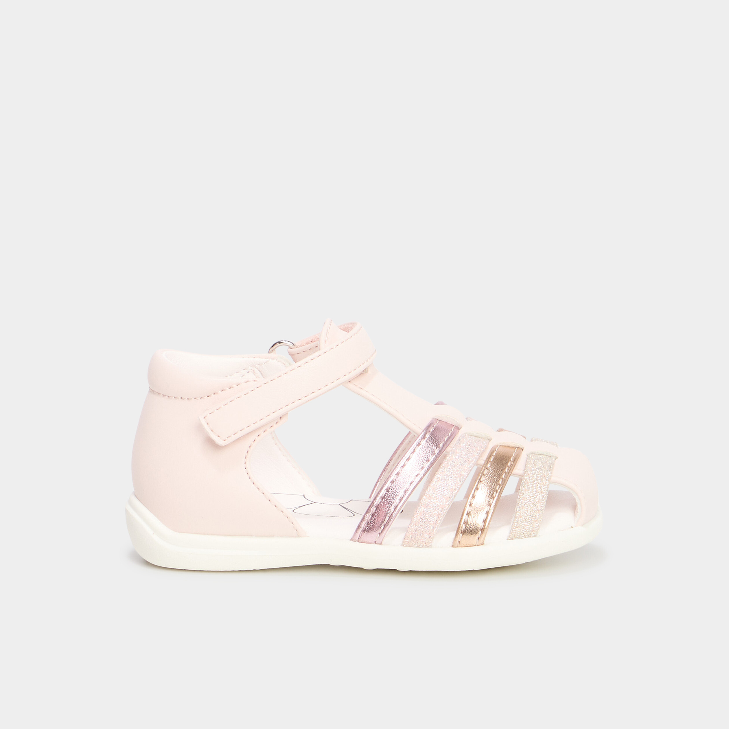 Sandales &agrave; scratchs semelle souple rose b&eacute;b&eacute; fille