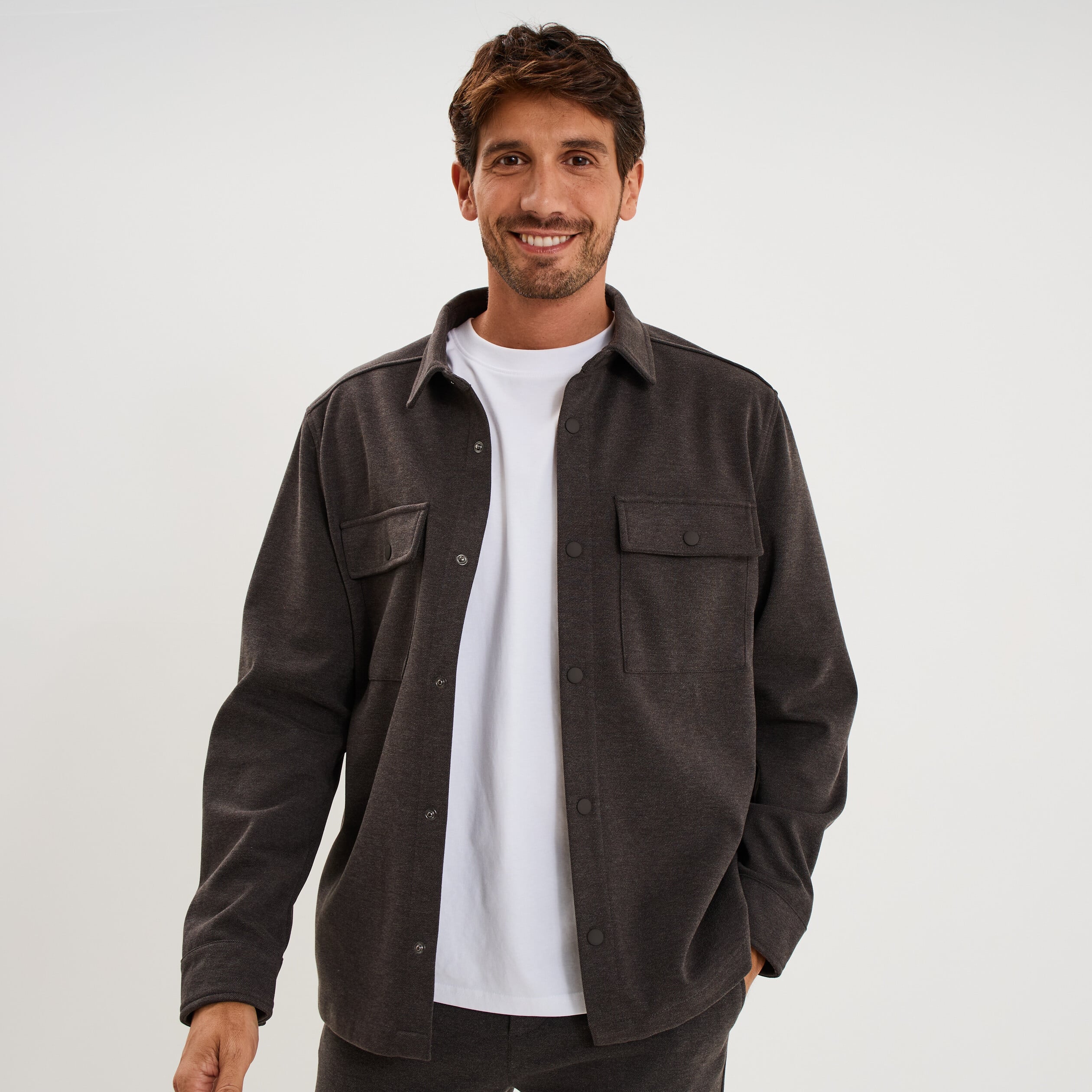 Surchemise 2 poches marron chocolat homme