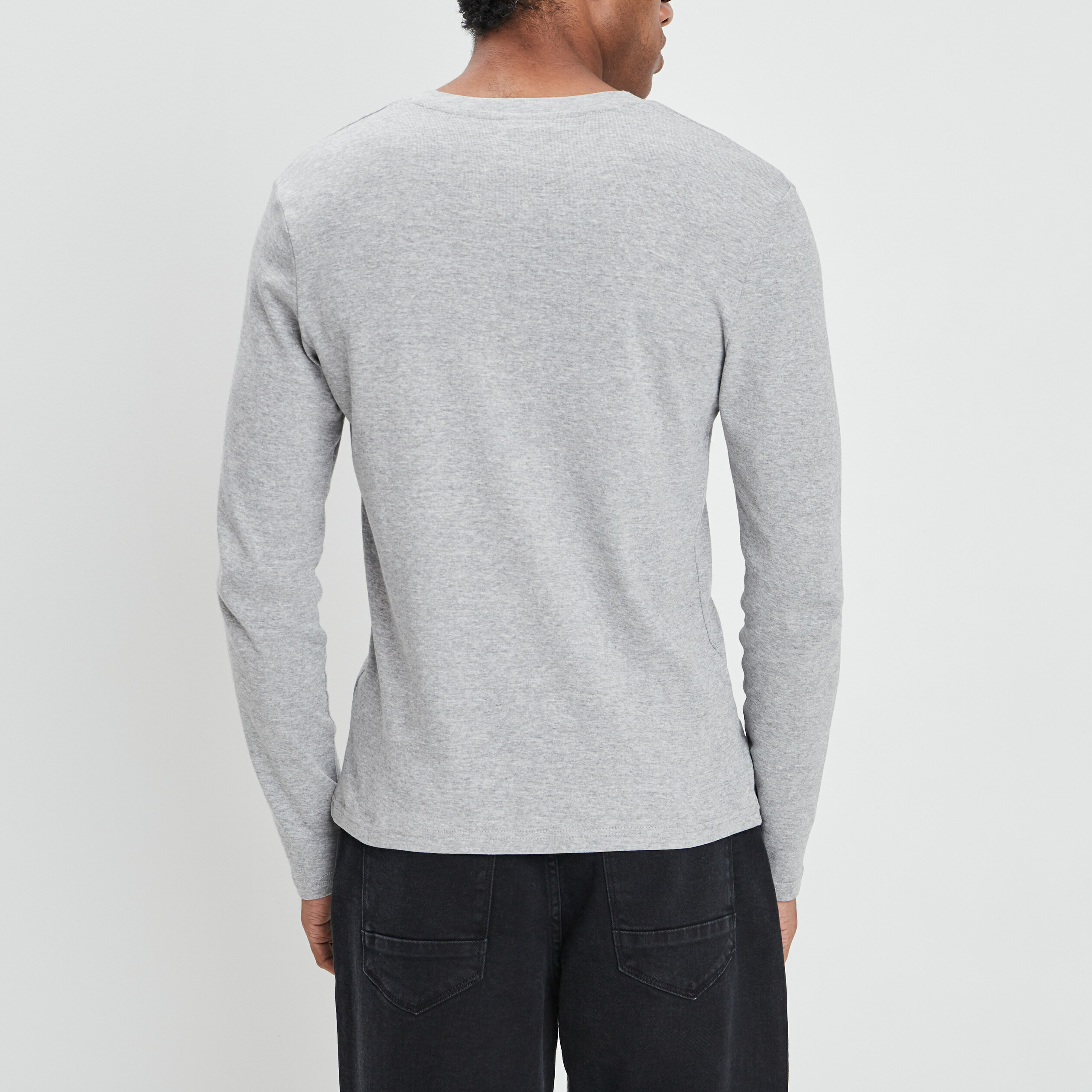 T-shirt manches longues col V gris clair homme