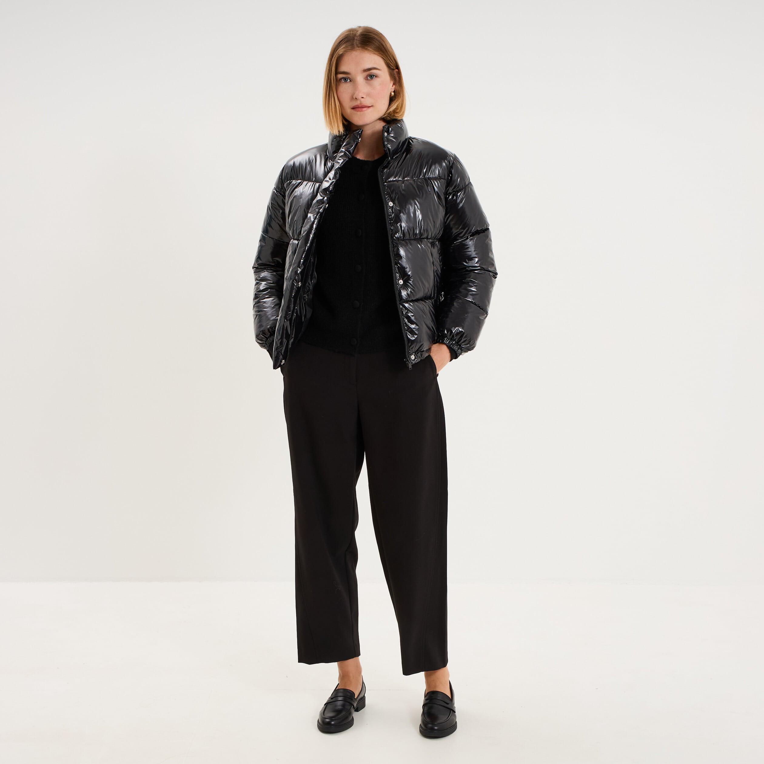 Doudoune courte oversize col montant noir femme