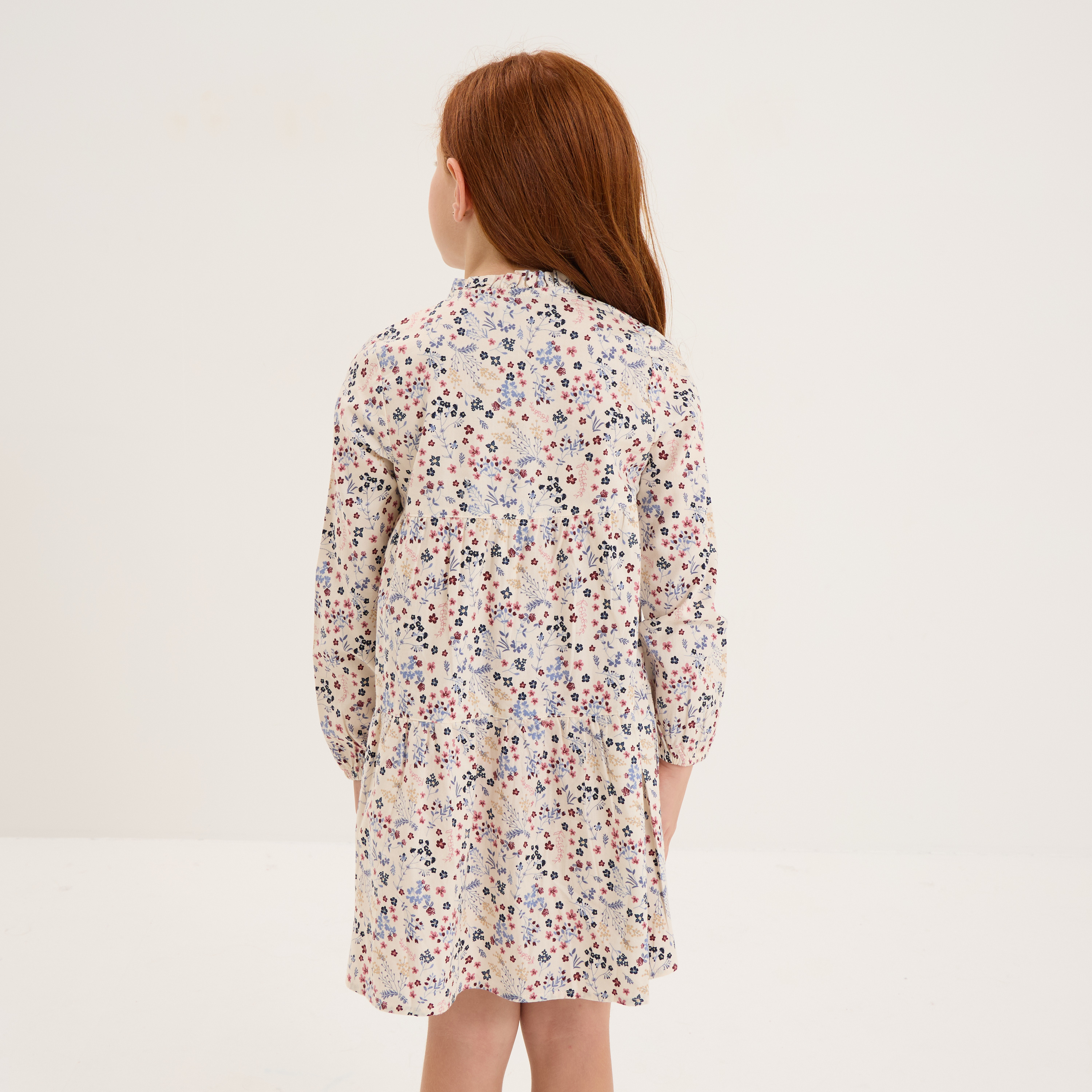 robe manches longues evasee coton beige fille Robe manches longues évasée coton beige fille