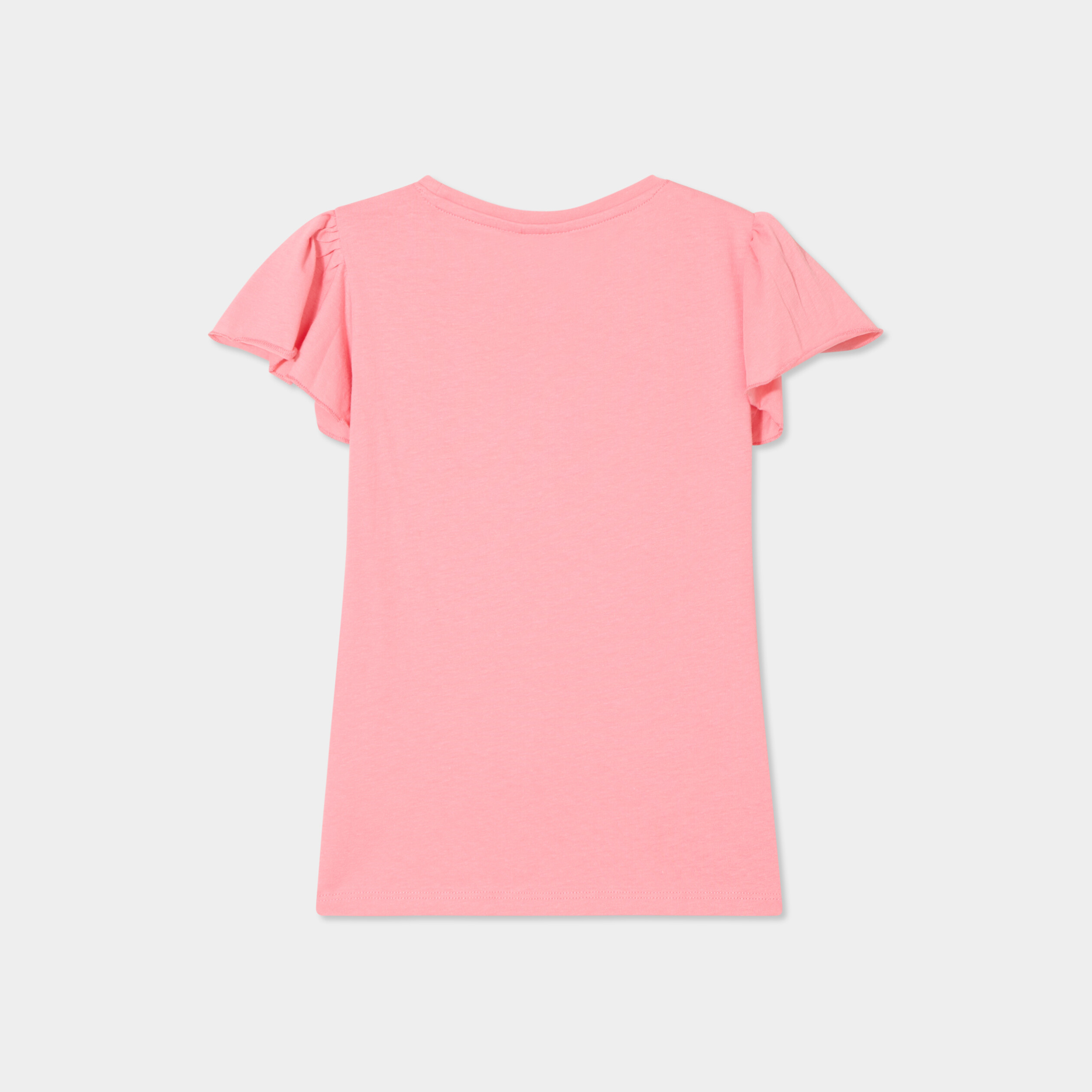 T-shirt à sequins manches volants coton rose fille