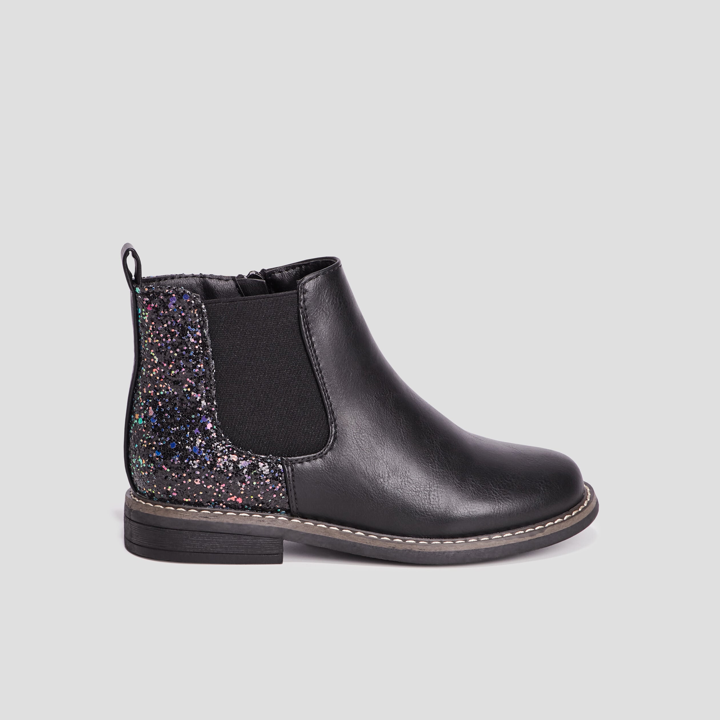Bottines chelsea zipp&eacute;es &agrave; paillettes noir fille