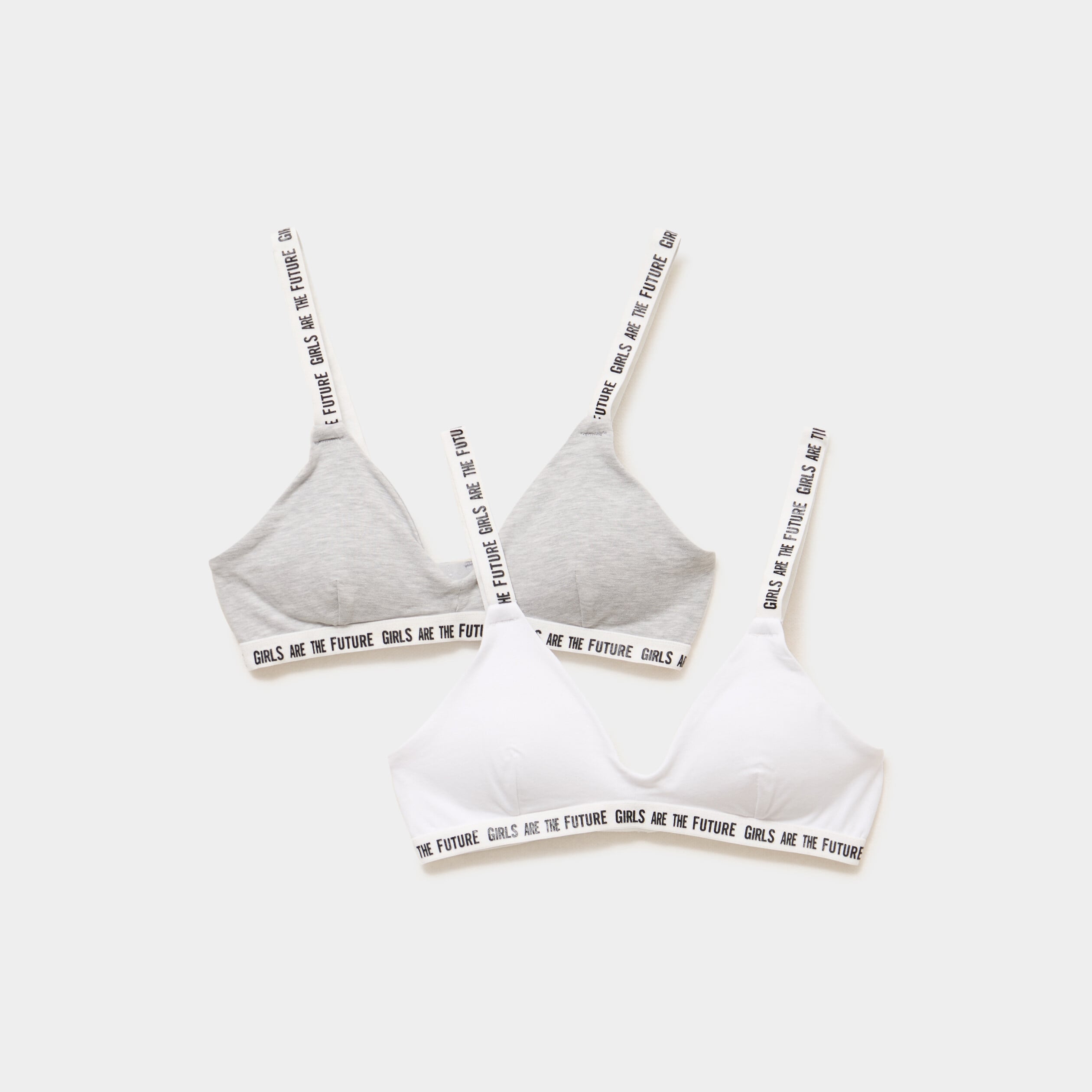 Lot 2 brassi&egrave;res forme triangle coton gris clair fille