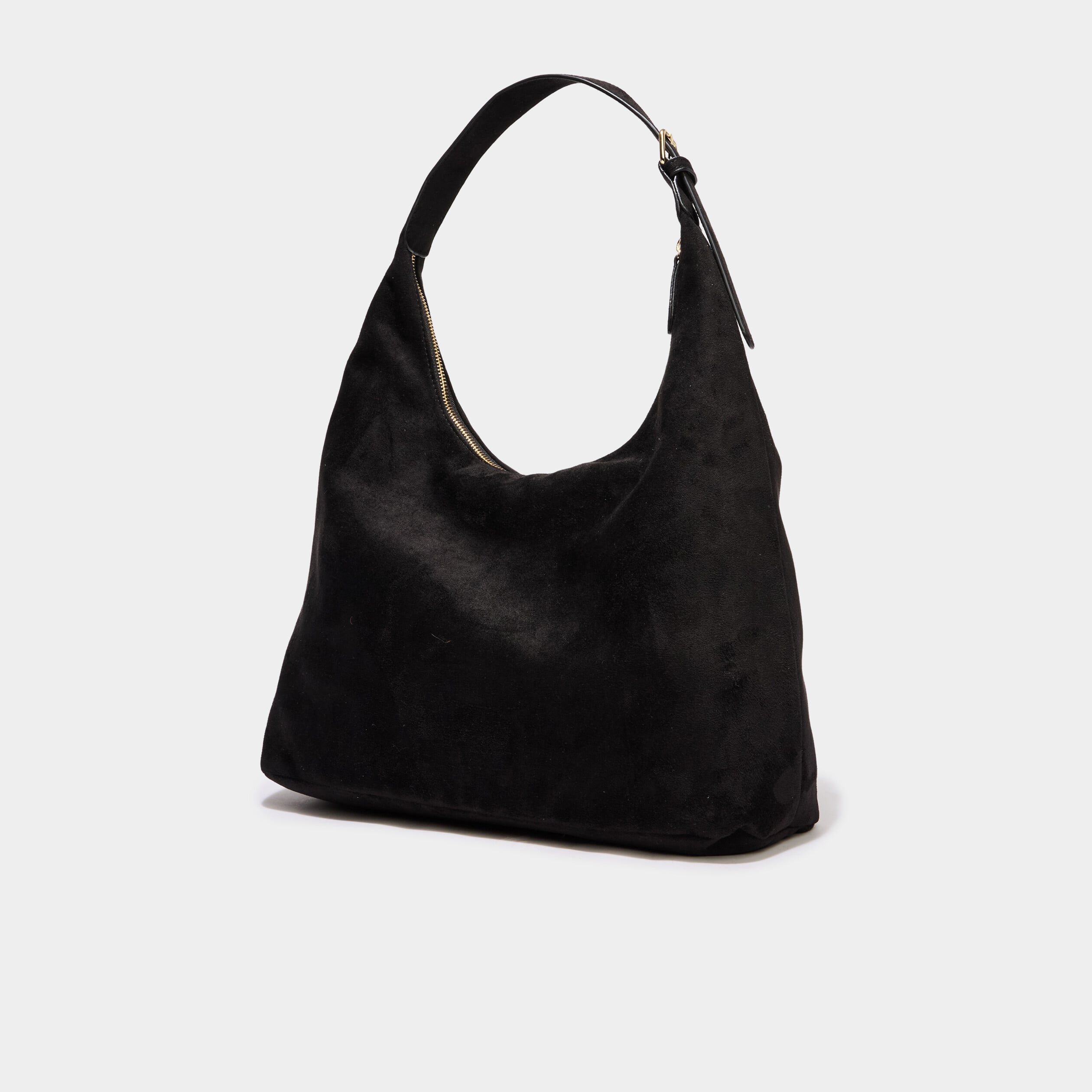 Sac effet su&eacute;dine zipp&eacute; grand format noir femme