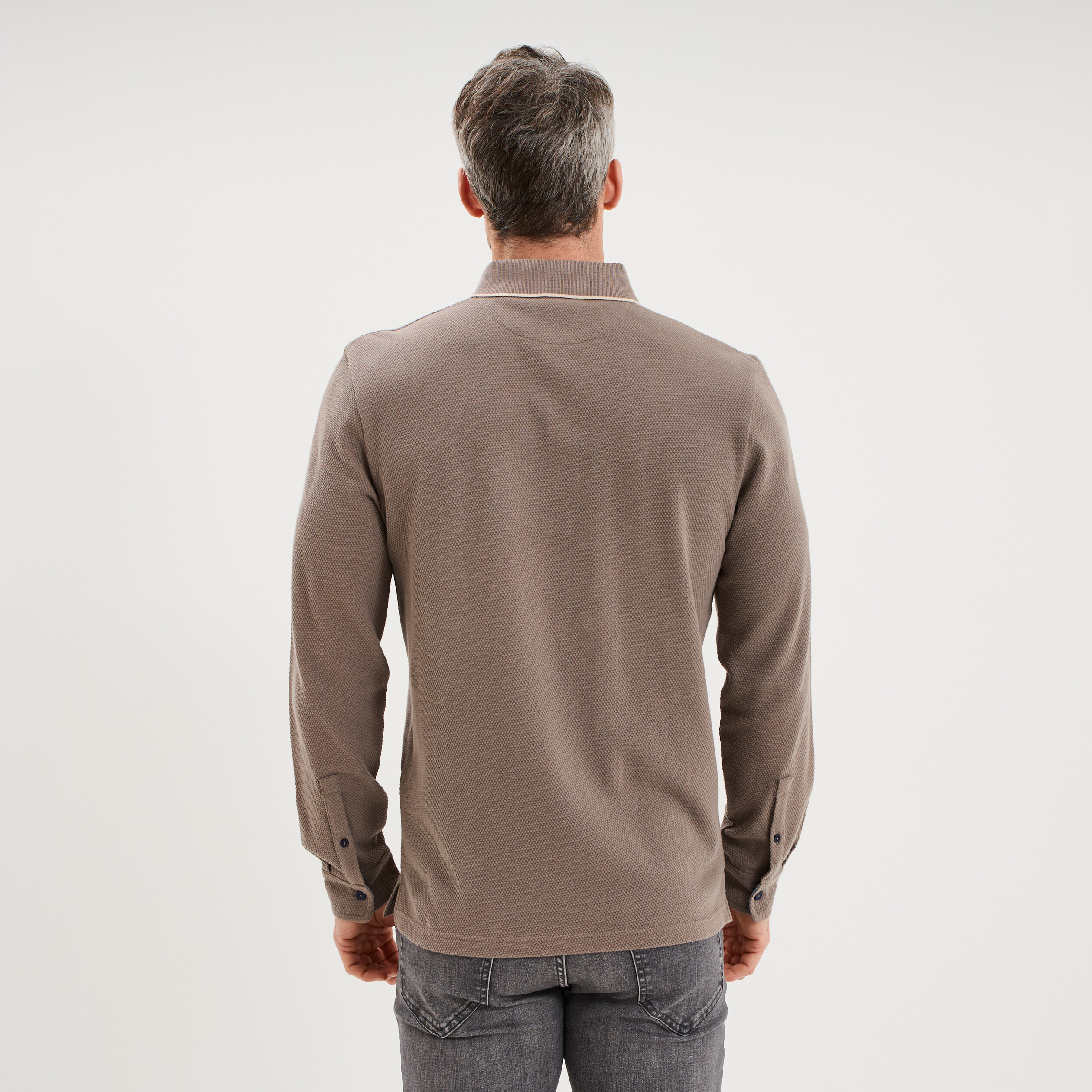 Polo piqu&eacute; droit manches longues coton gris homme