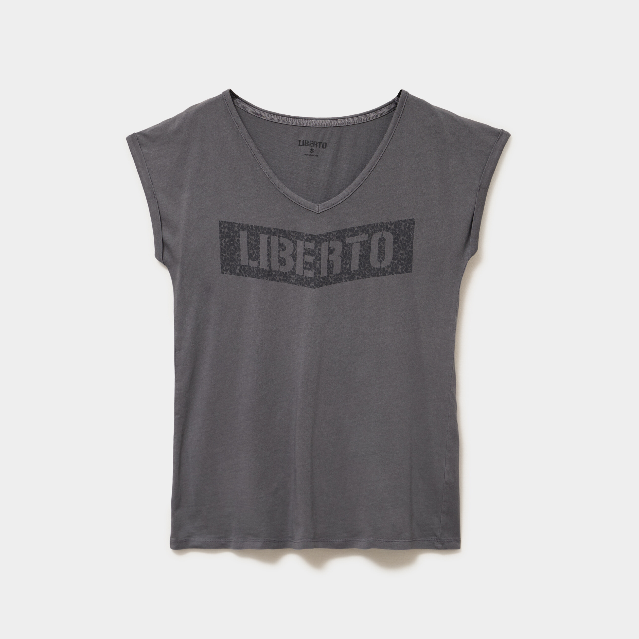 T-shirt d&eacute;lav&eacute; en coton gris fonc&eacute; femme