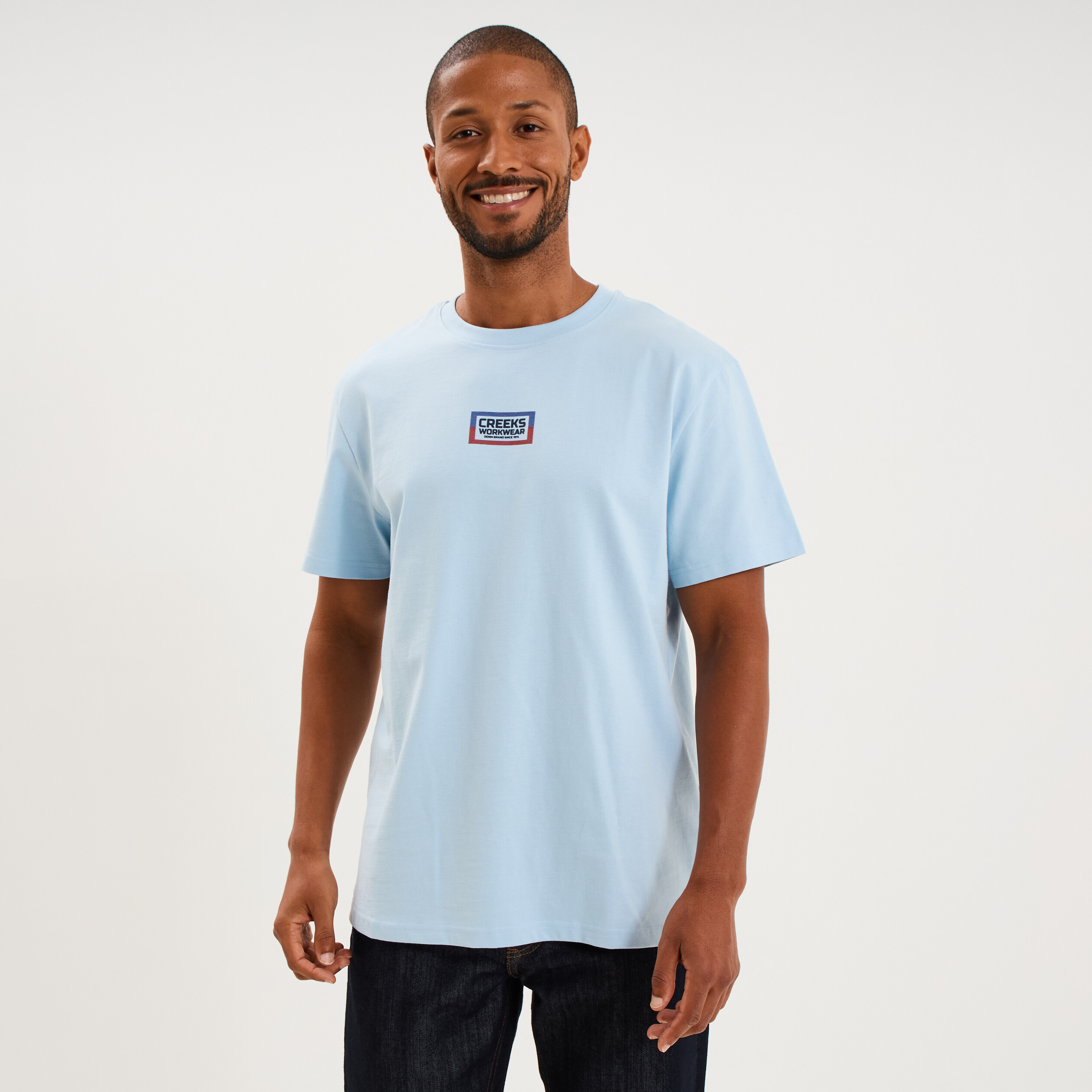 T-shirt droit manches courtes coton bleu clair homme