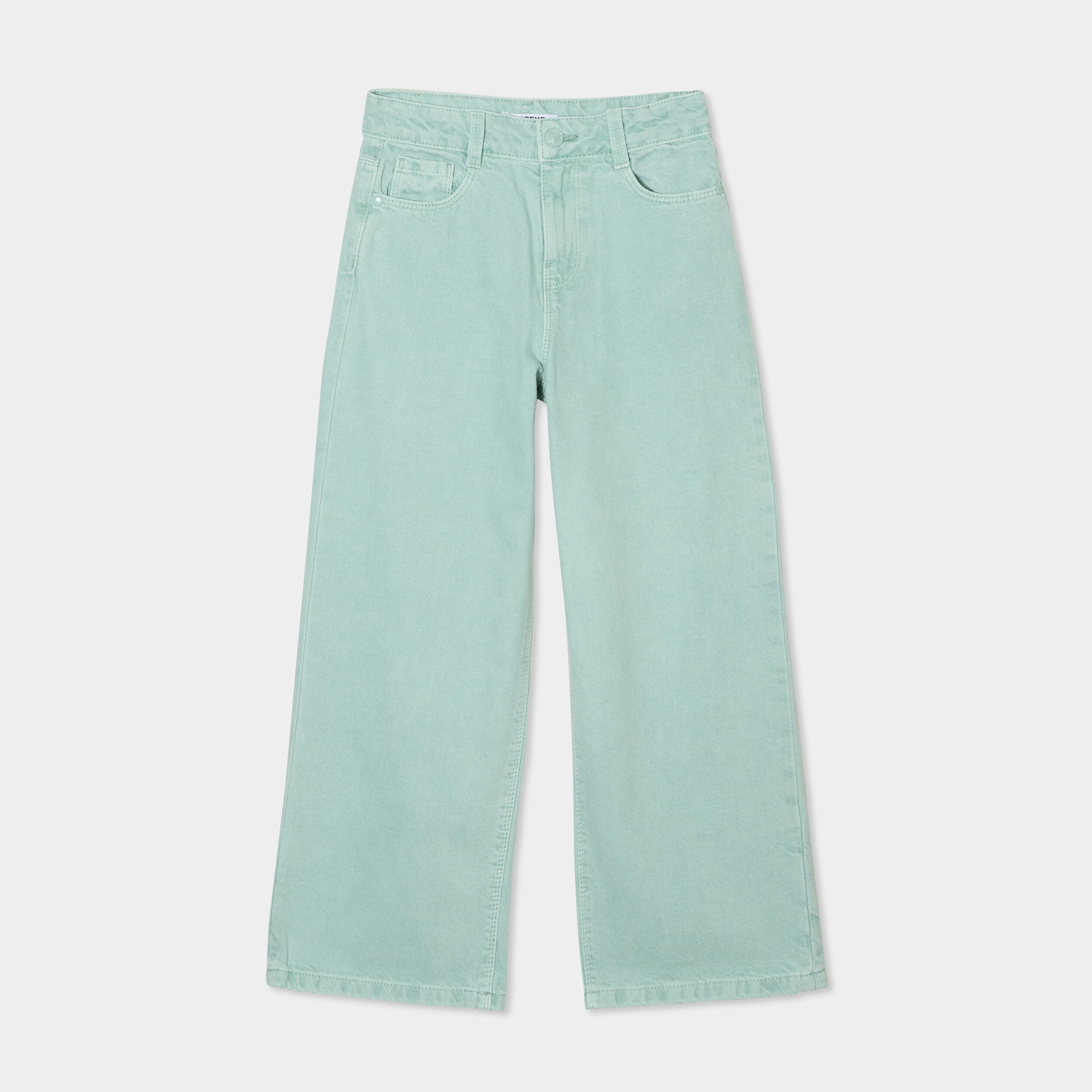 Pantalon coupe large 5 poches coton bleu gris fille
