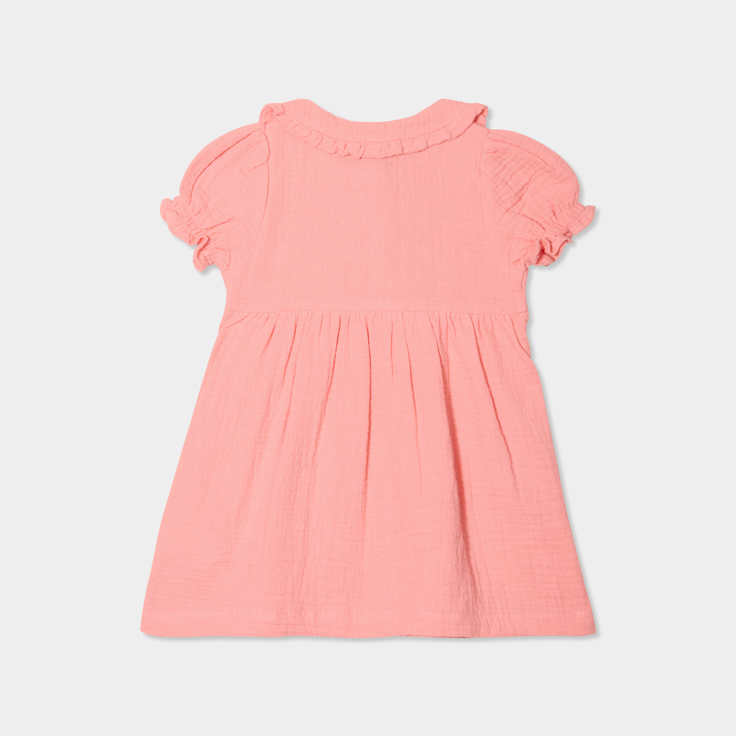 Robe col claudine gaze de coton rose corail bébé fille