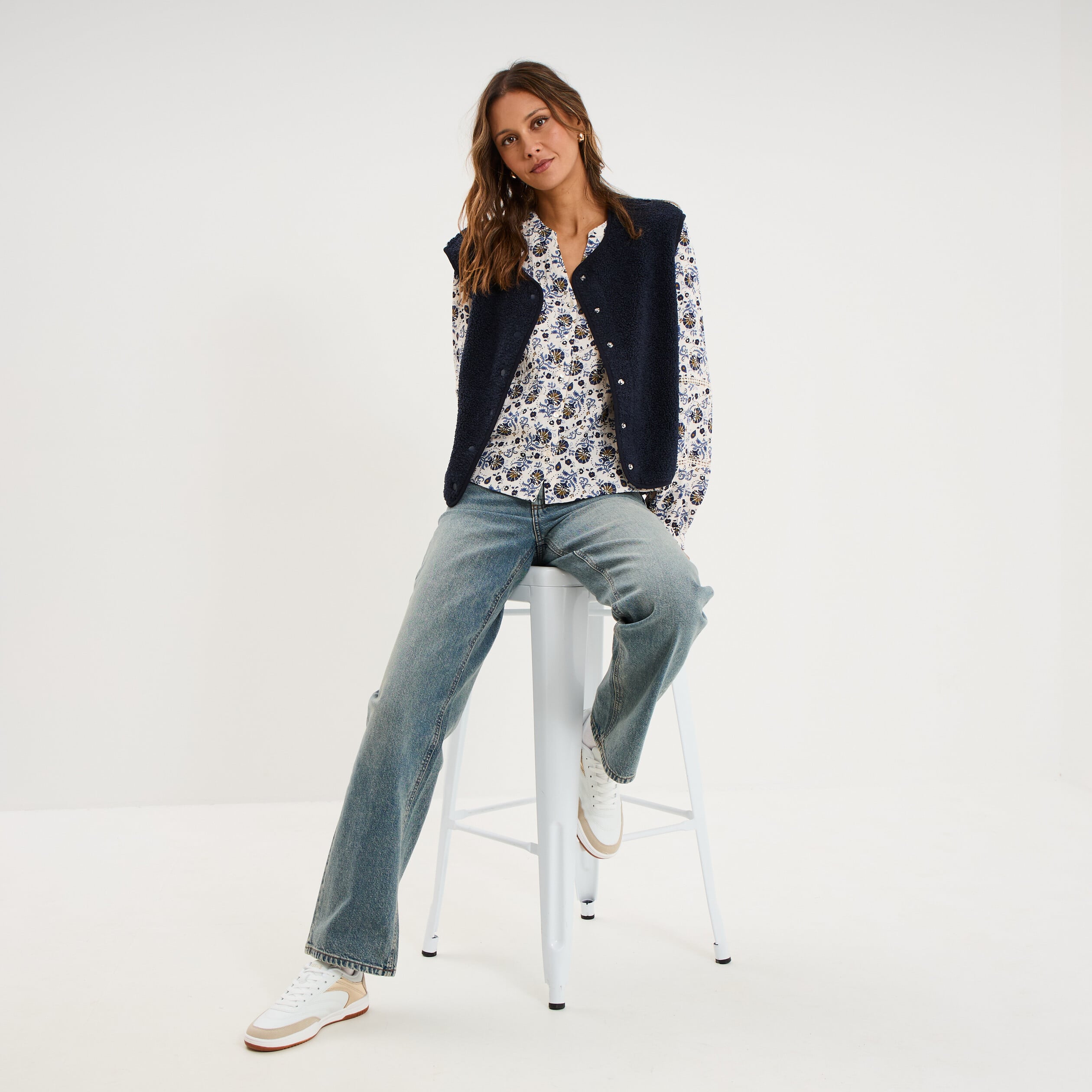 Veste sans manches effet polaire bleu marine femme