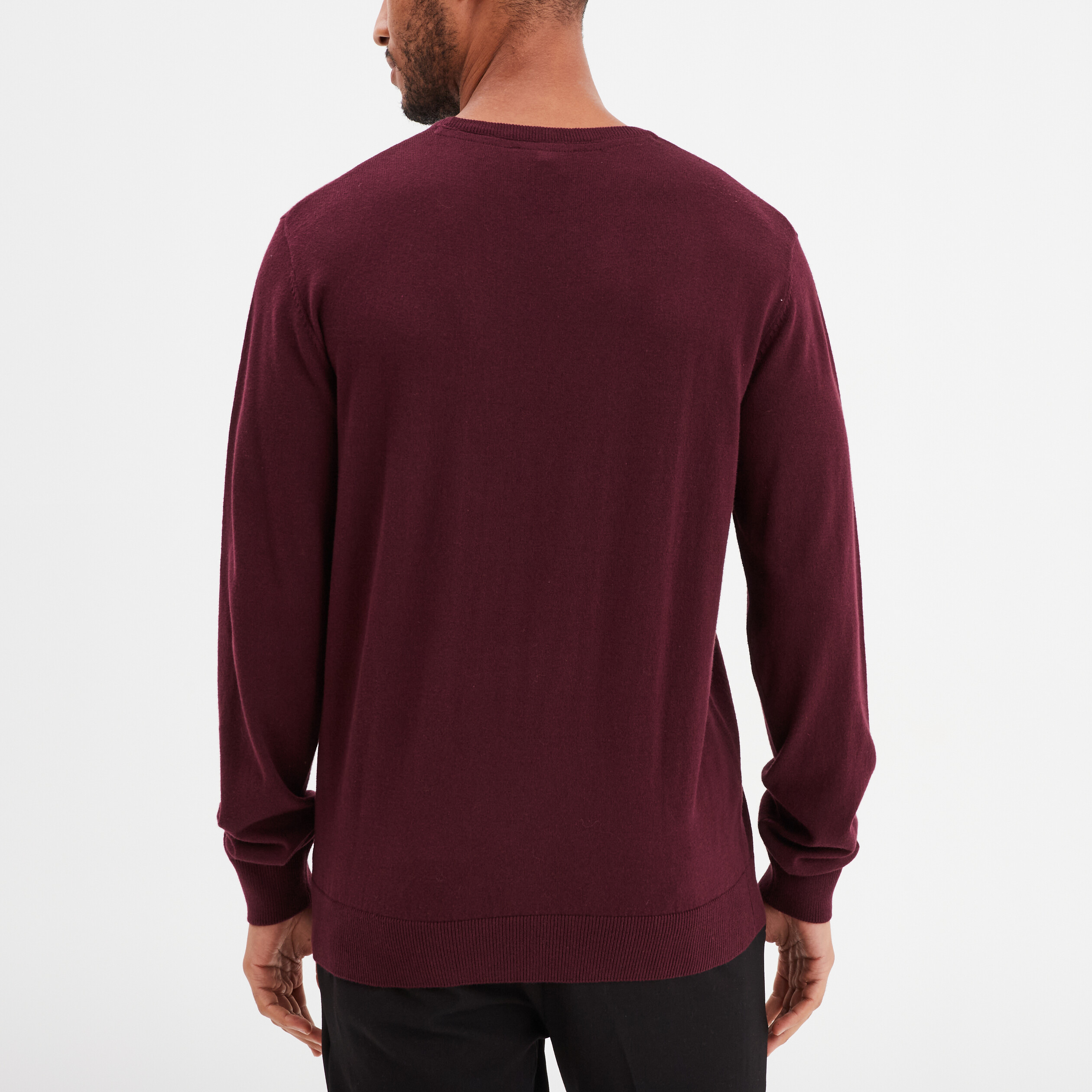 pull droit col rond coton melange bordeaux homme Pull droit col rond coton mélangé bordeaux homme