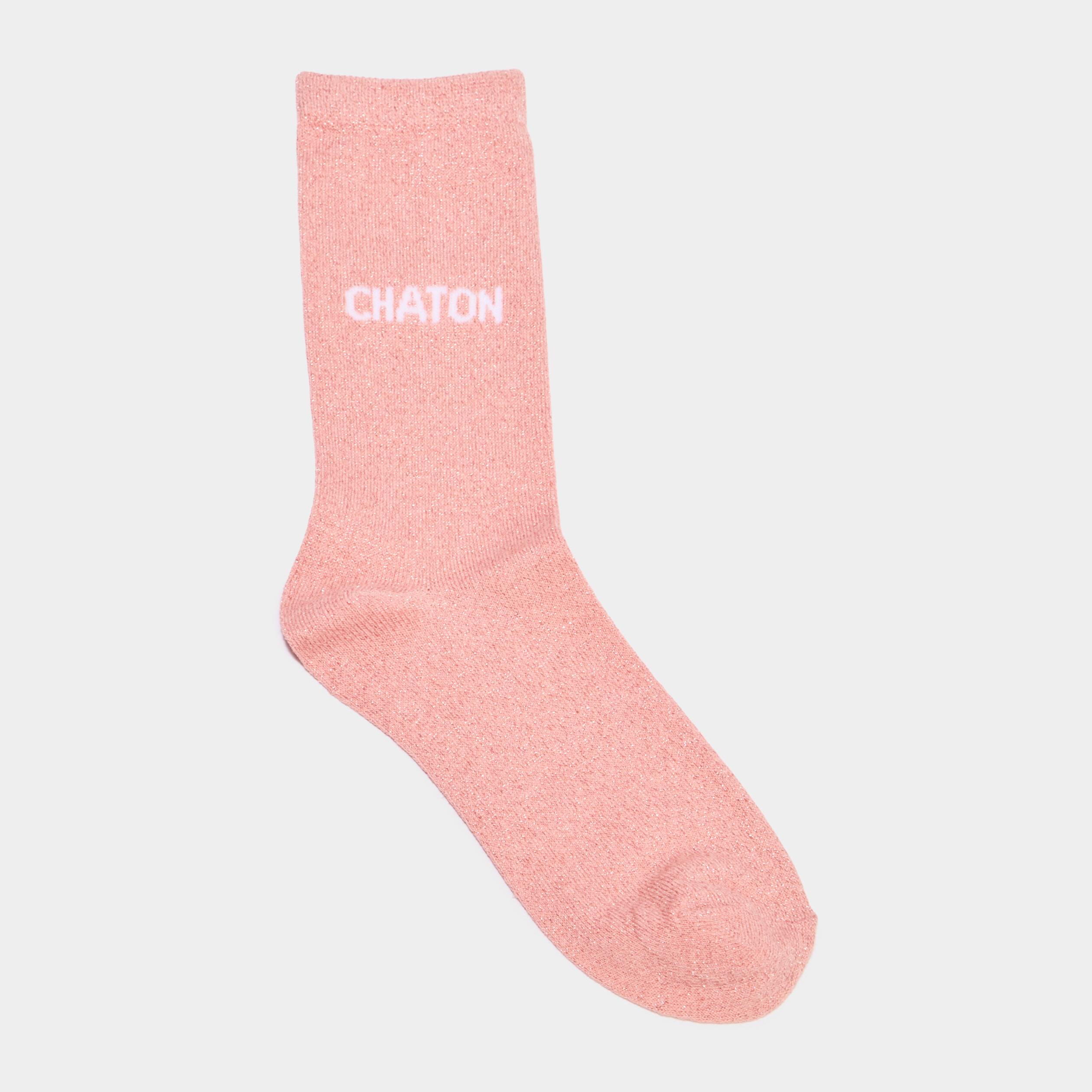 Chaussettes &agrave; fils m&eacute;tallis&eacute;s mi-hautes rose poudr&eacute;e femme