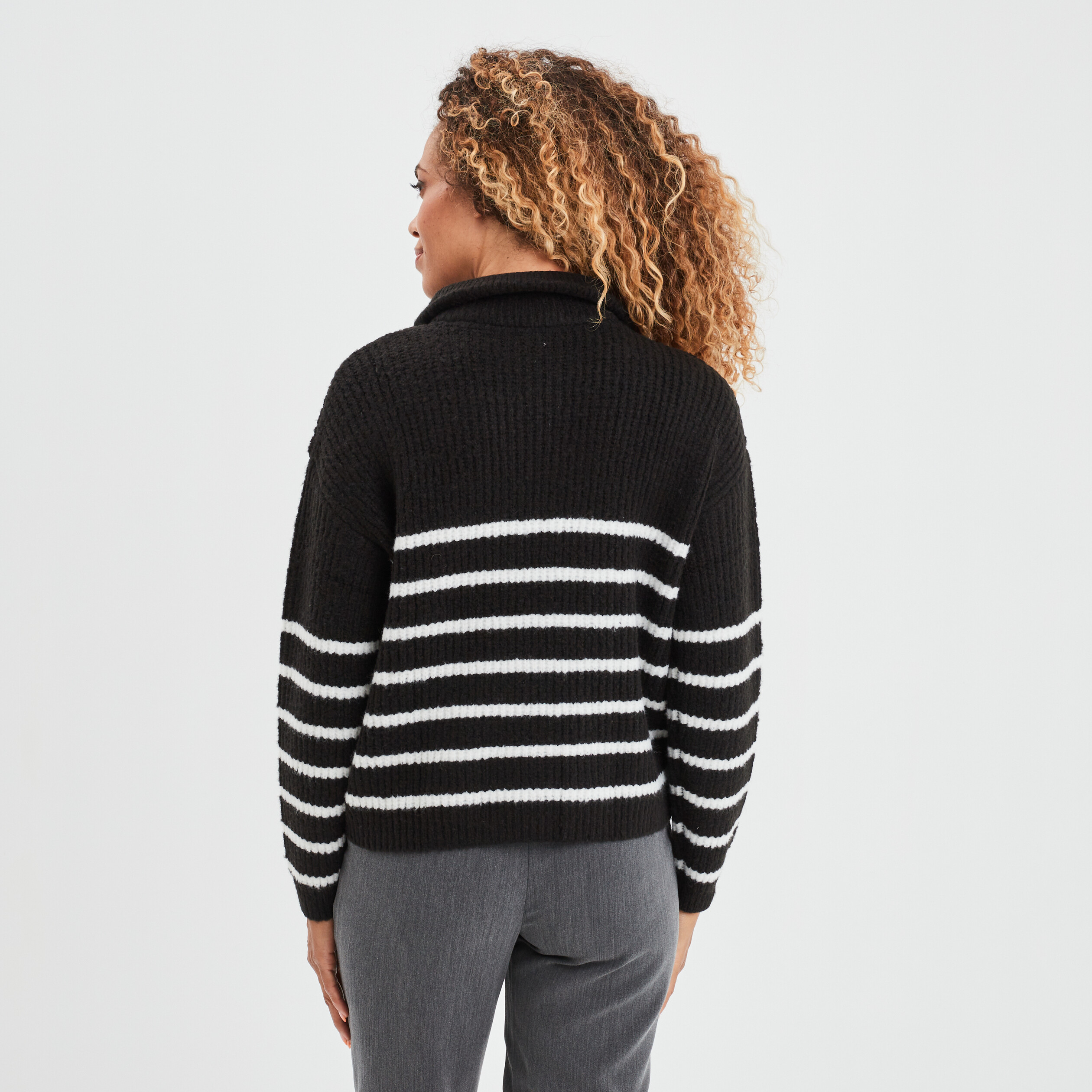 Pull col camionneur zippé ecru femme