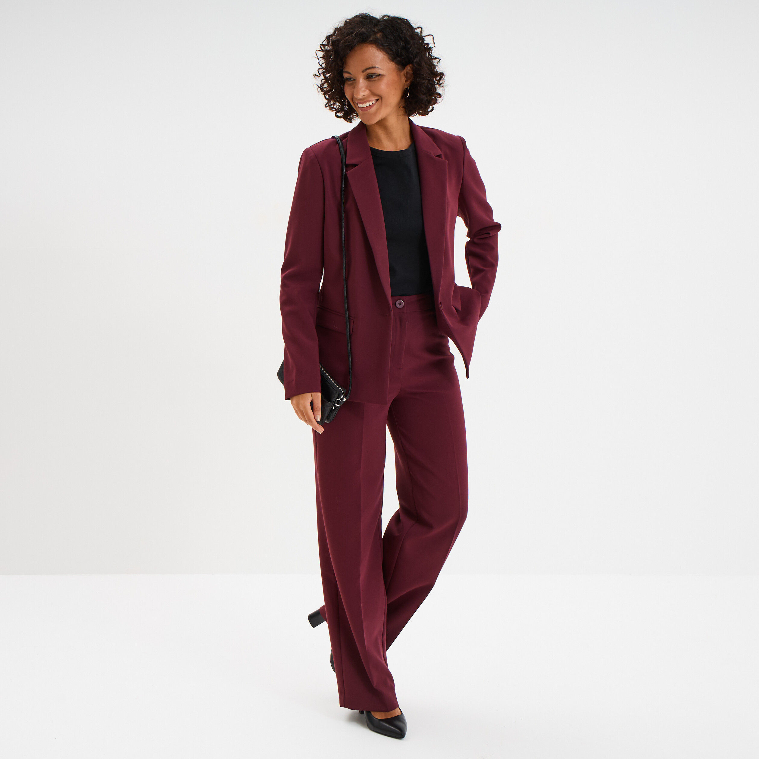 Veste blazer droite manches longues violet foncé femme La Halle