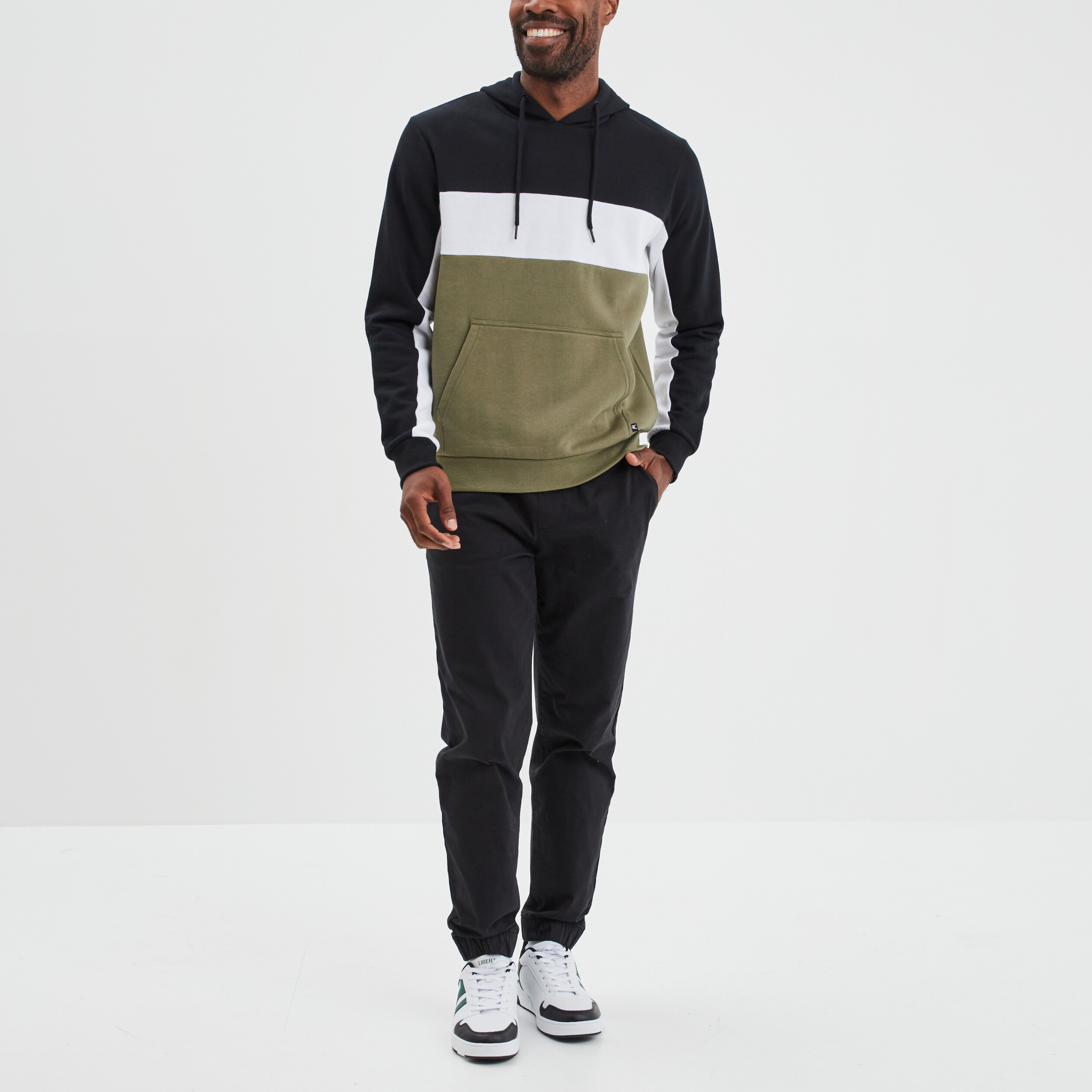 Sweat à capuche hoodie 1 poche vert kaki homme