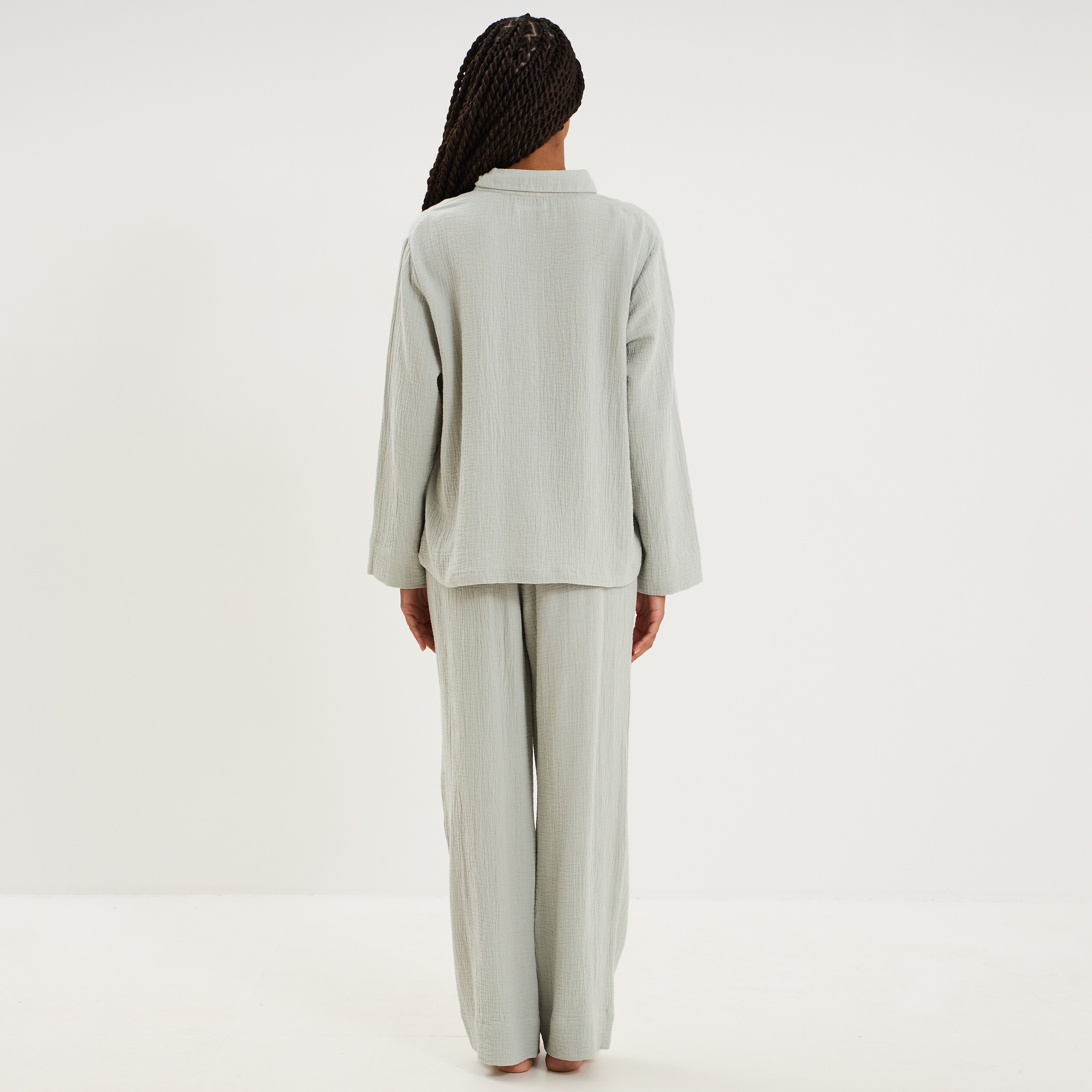 Ensemble pyjama chemise gaze de coton vert clair femme