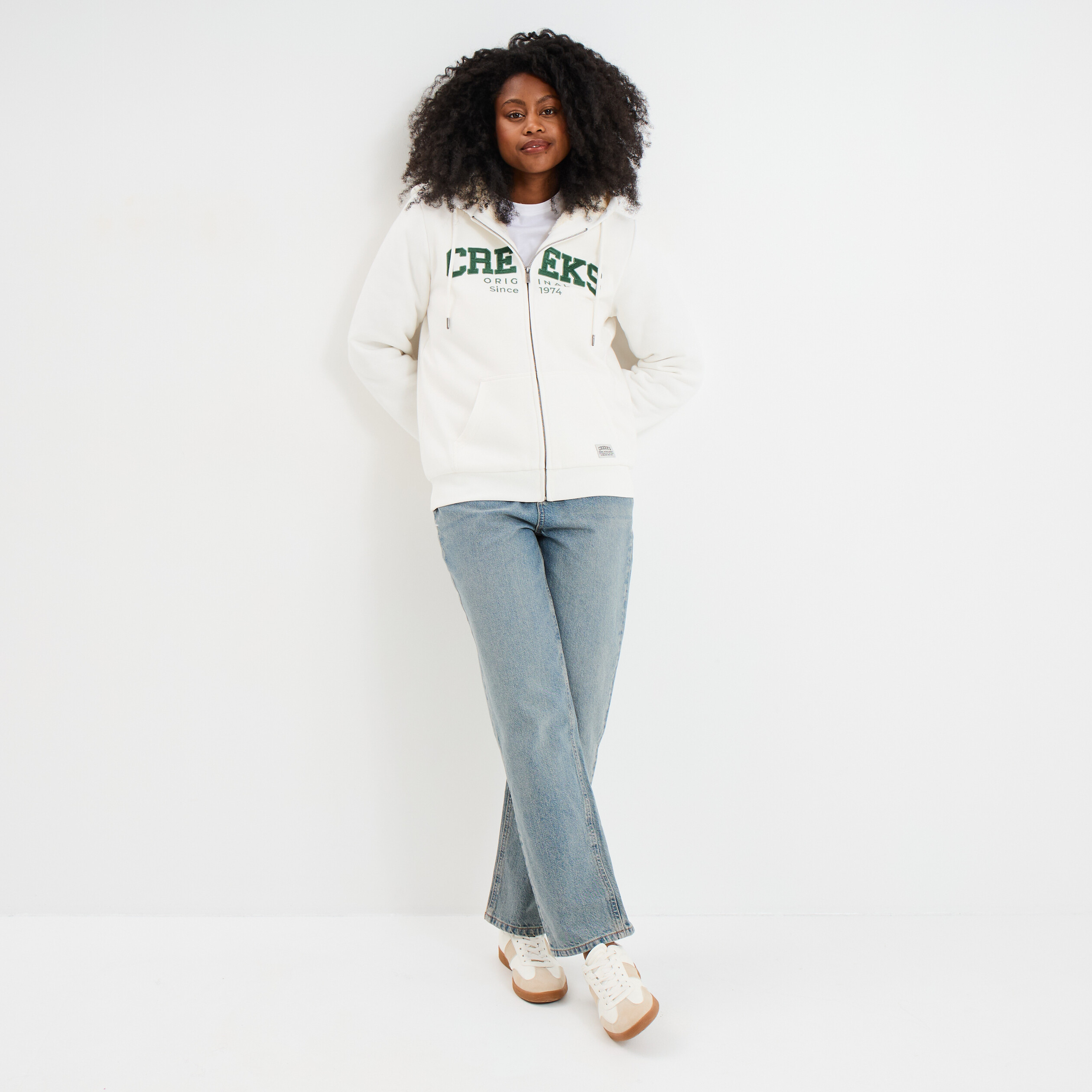 Sweat &agrave; capuche doublure effet sherpa blanc femme