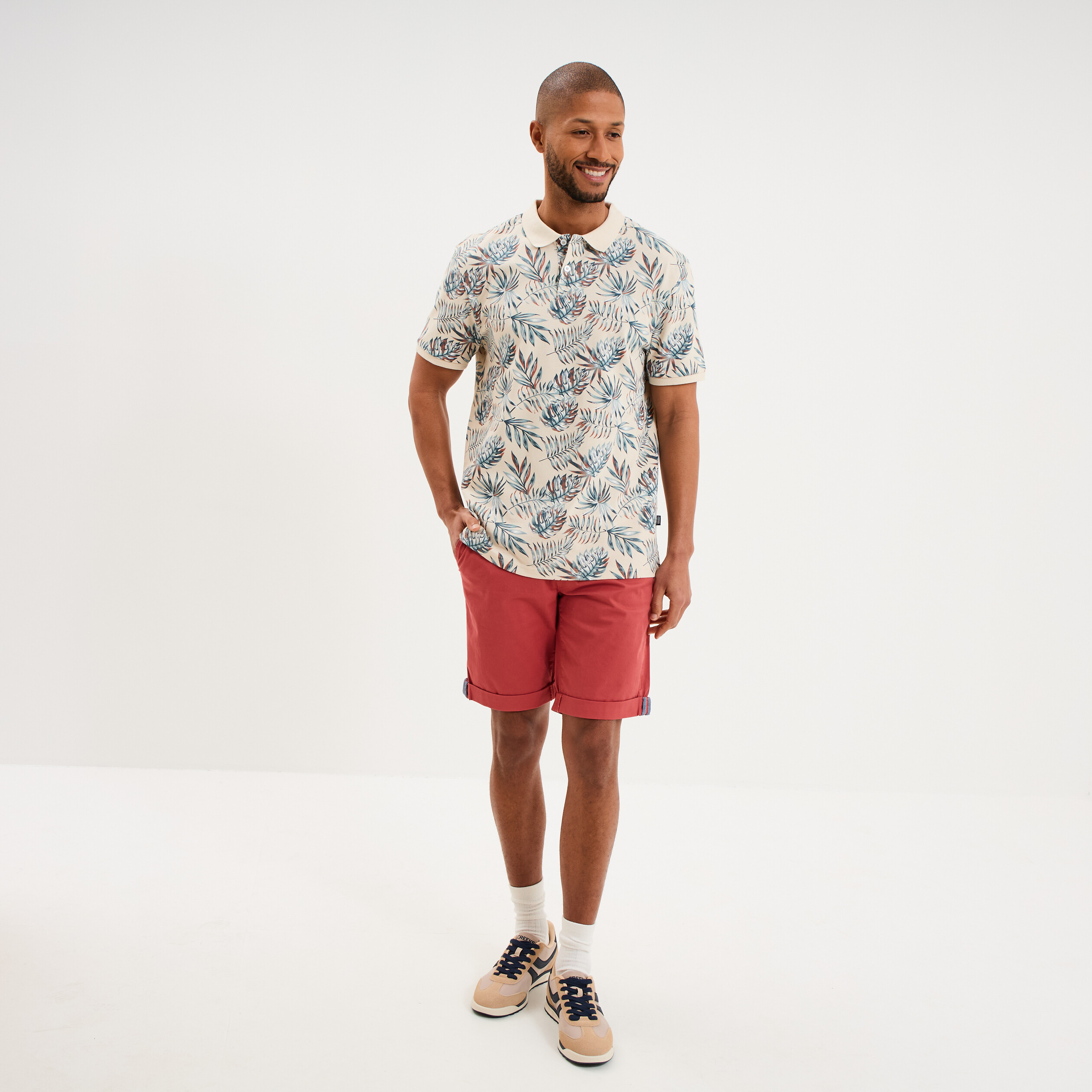 Bermuda short chino straight stretch rose framboise homme