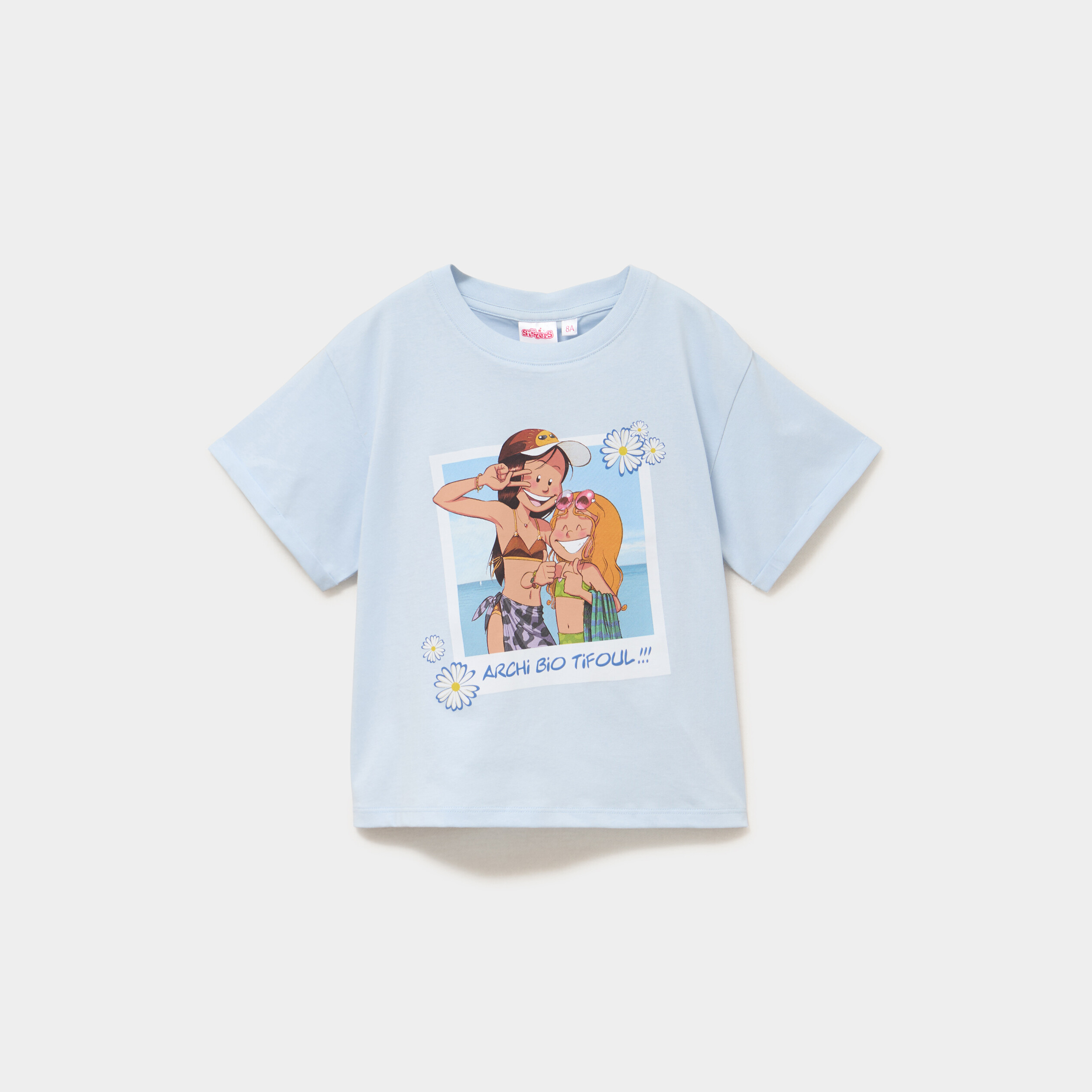 T-shirt col rond coton Les Sisters bleu ciel fille
