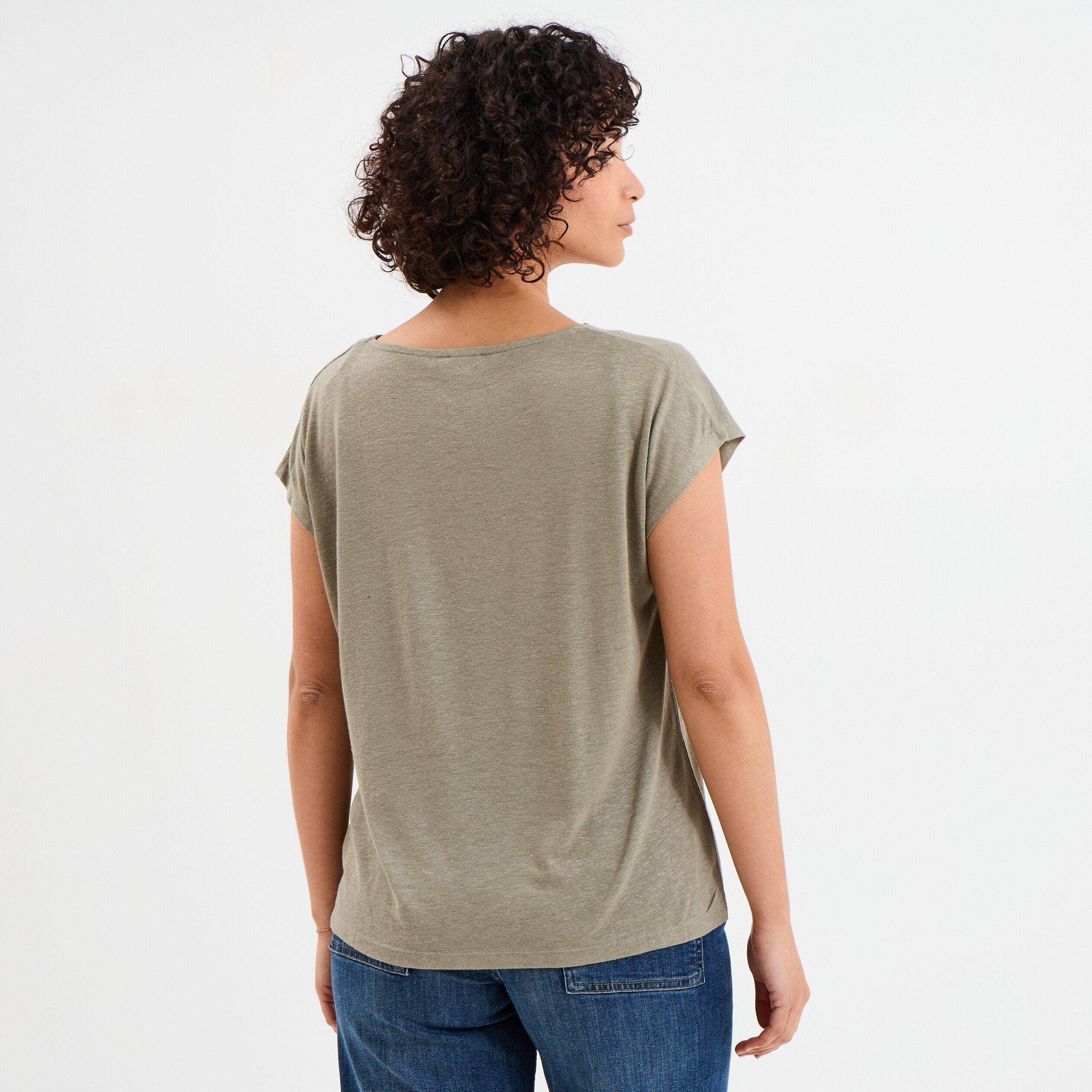 t shirt manches courtes lin melange vert kaki femme T-shirt manches courtes lin mélangé vert kaki femme