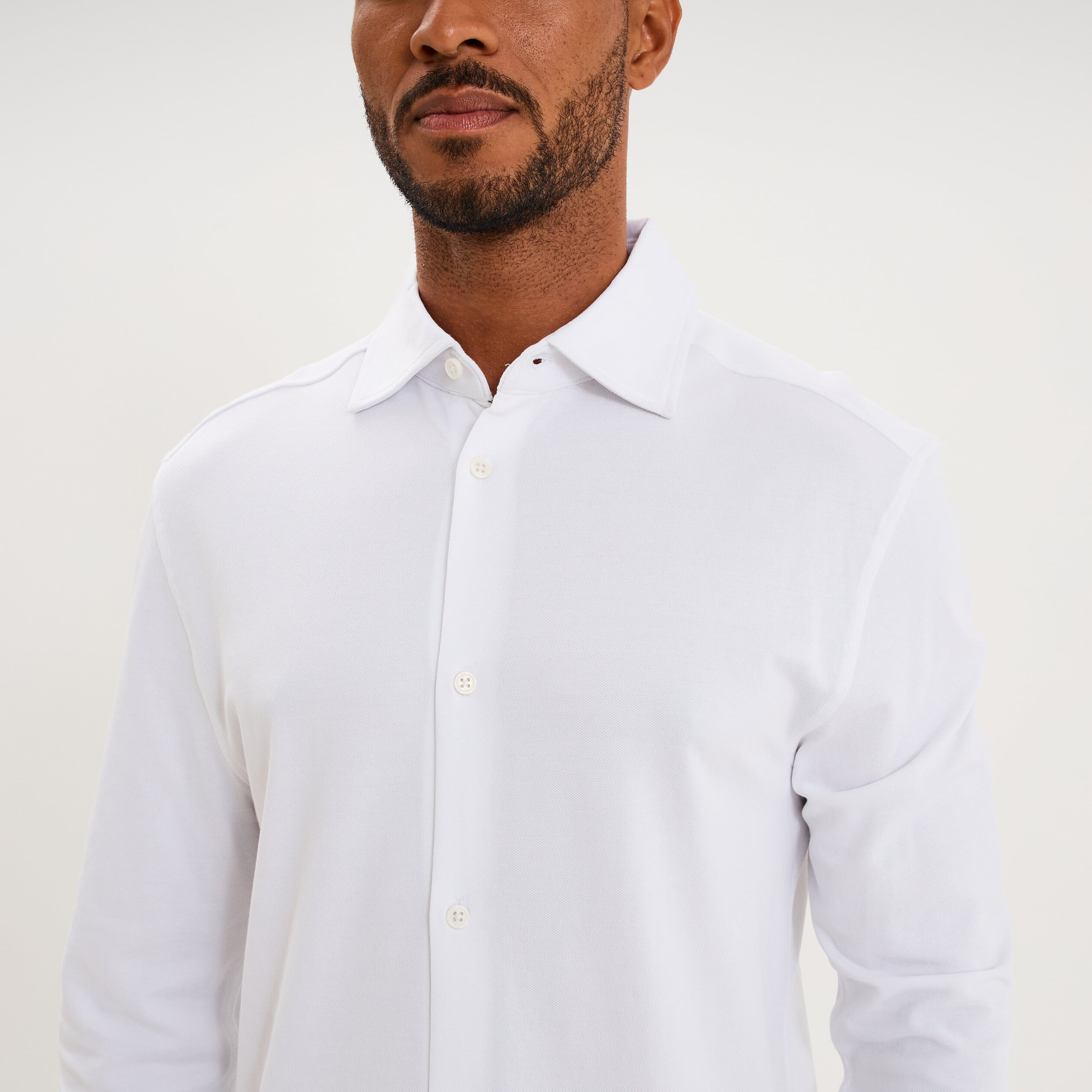 Chemise droite &agrave; manches longues blanc homme