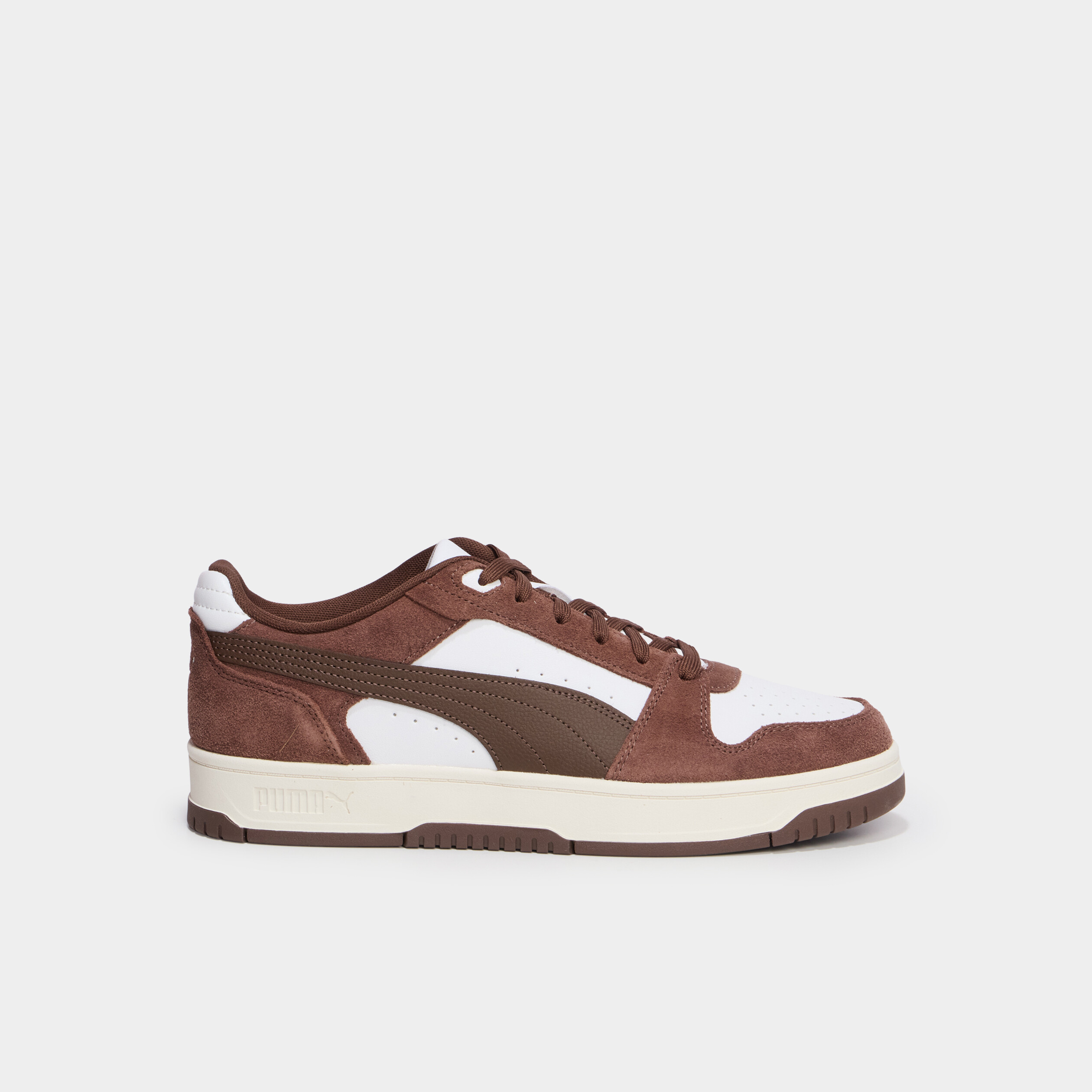 Baskets &agrave; lacets en cuir Puma marron homme