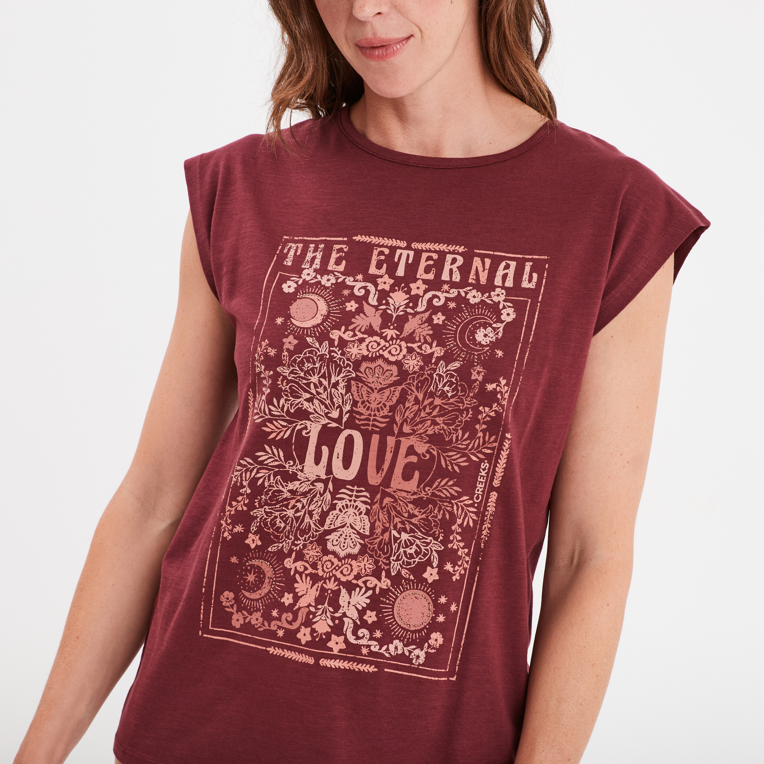 t shirt col rond manches courtes creeks bordeaux femme T-shirt col rond manches courtes Creeks bordeaux femme