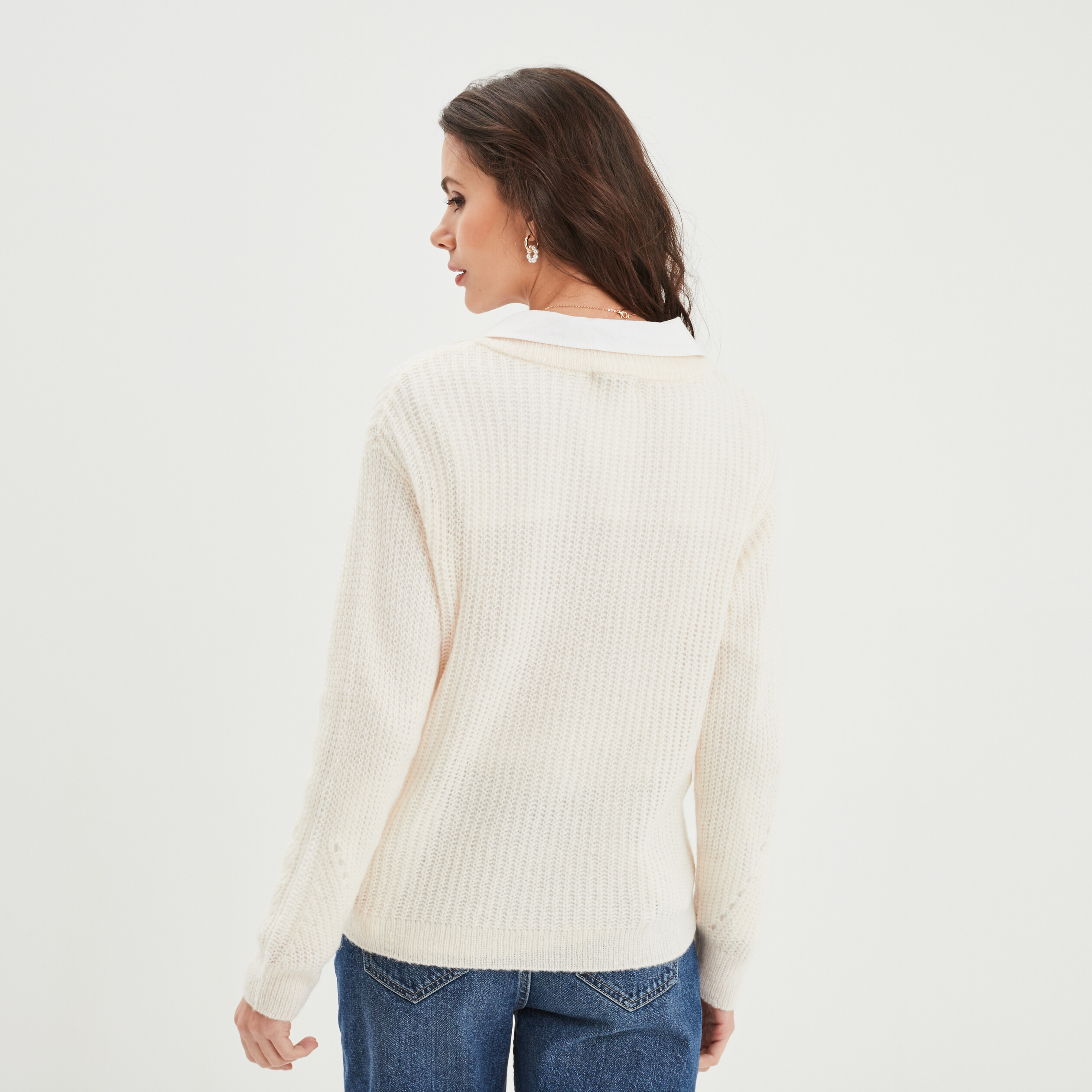 pull avec details ajoures beige femme Pull avec détails ajourés beige femme