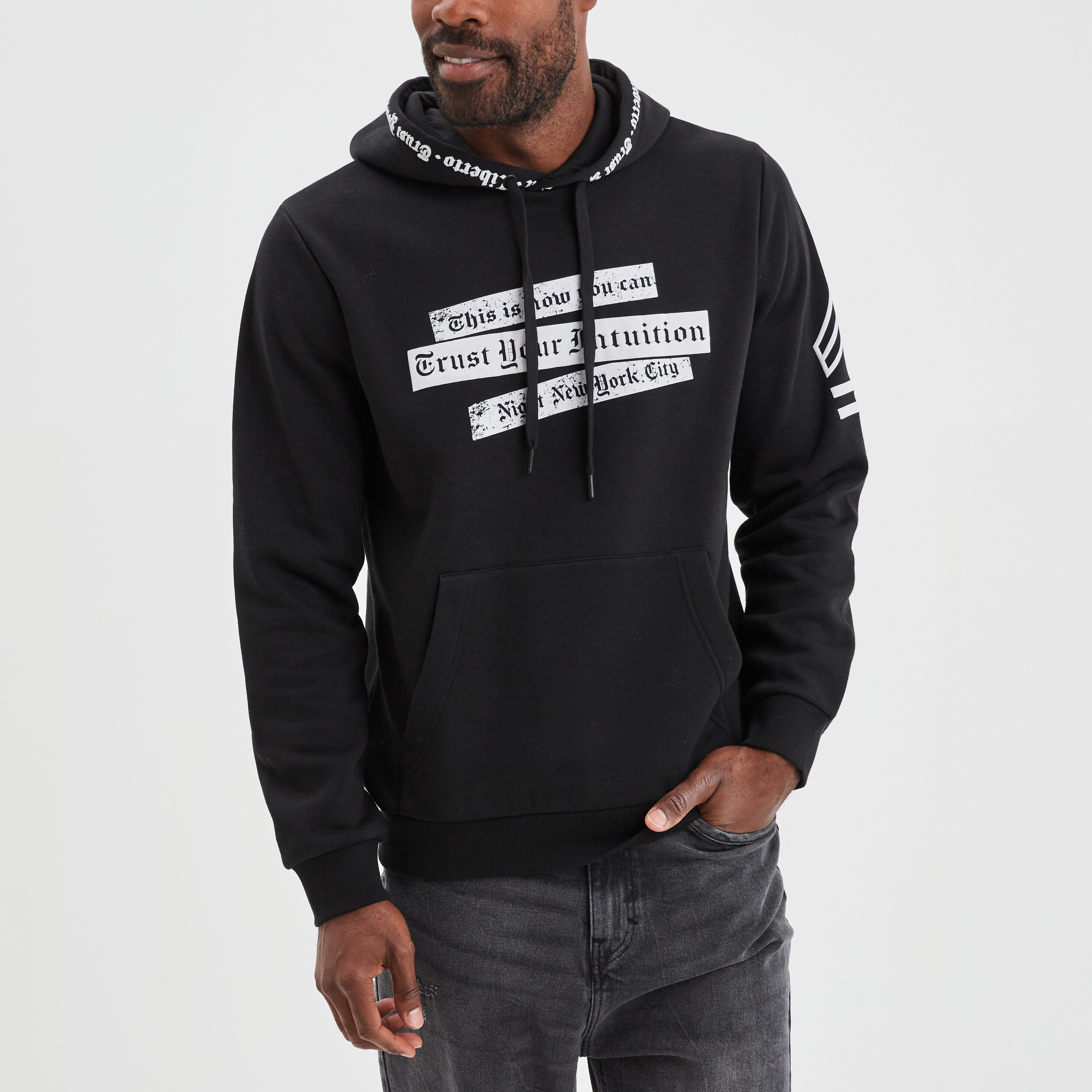 Sweat à capuche hoodie 1 poche Liberto noir homme La Halle