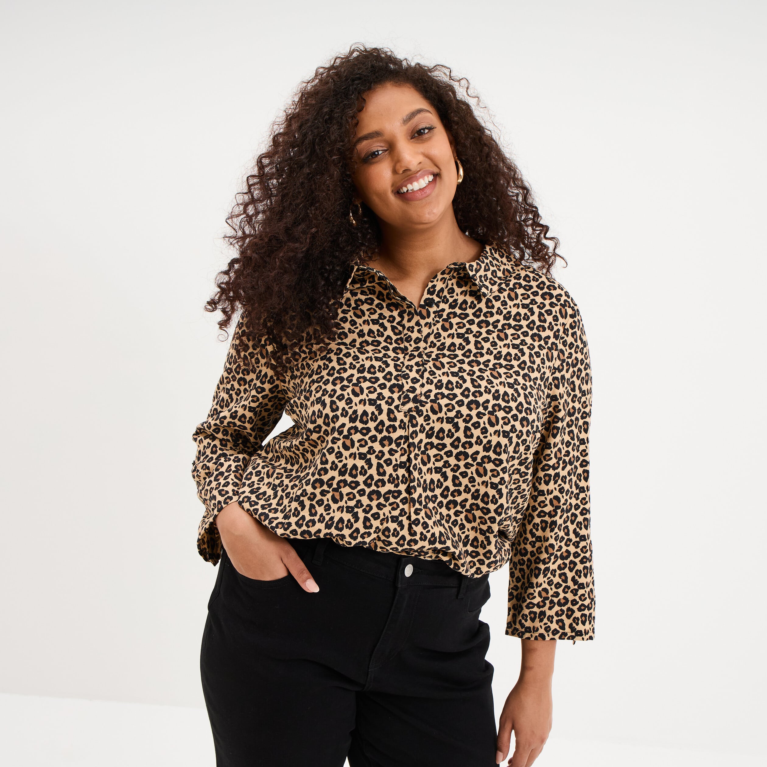 Blouse manches retroussables sable femme grande taille