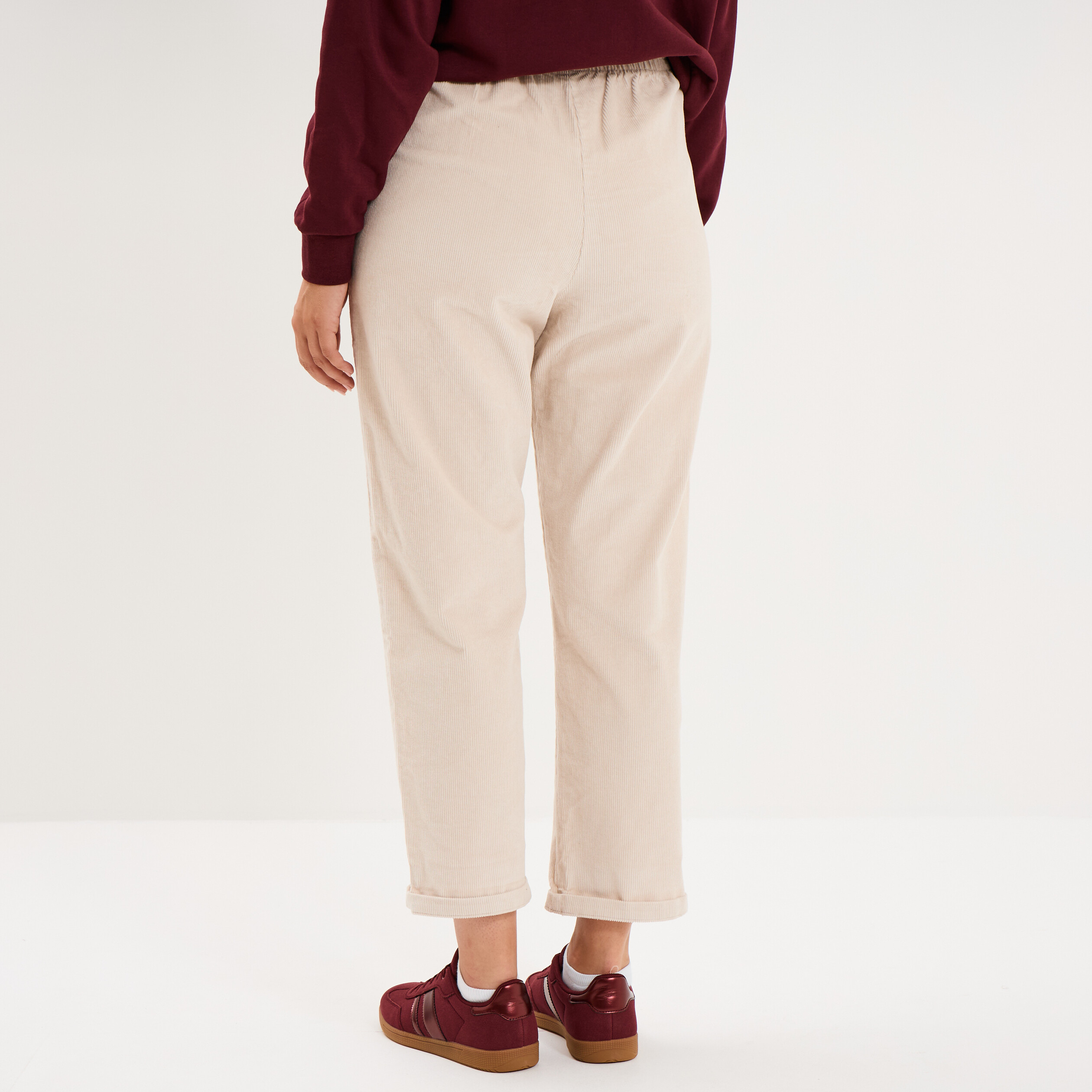 Pantalon taille haute velours 7/8&egrave;me sable femme