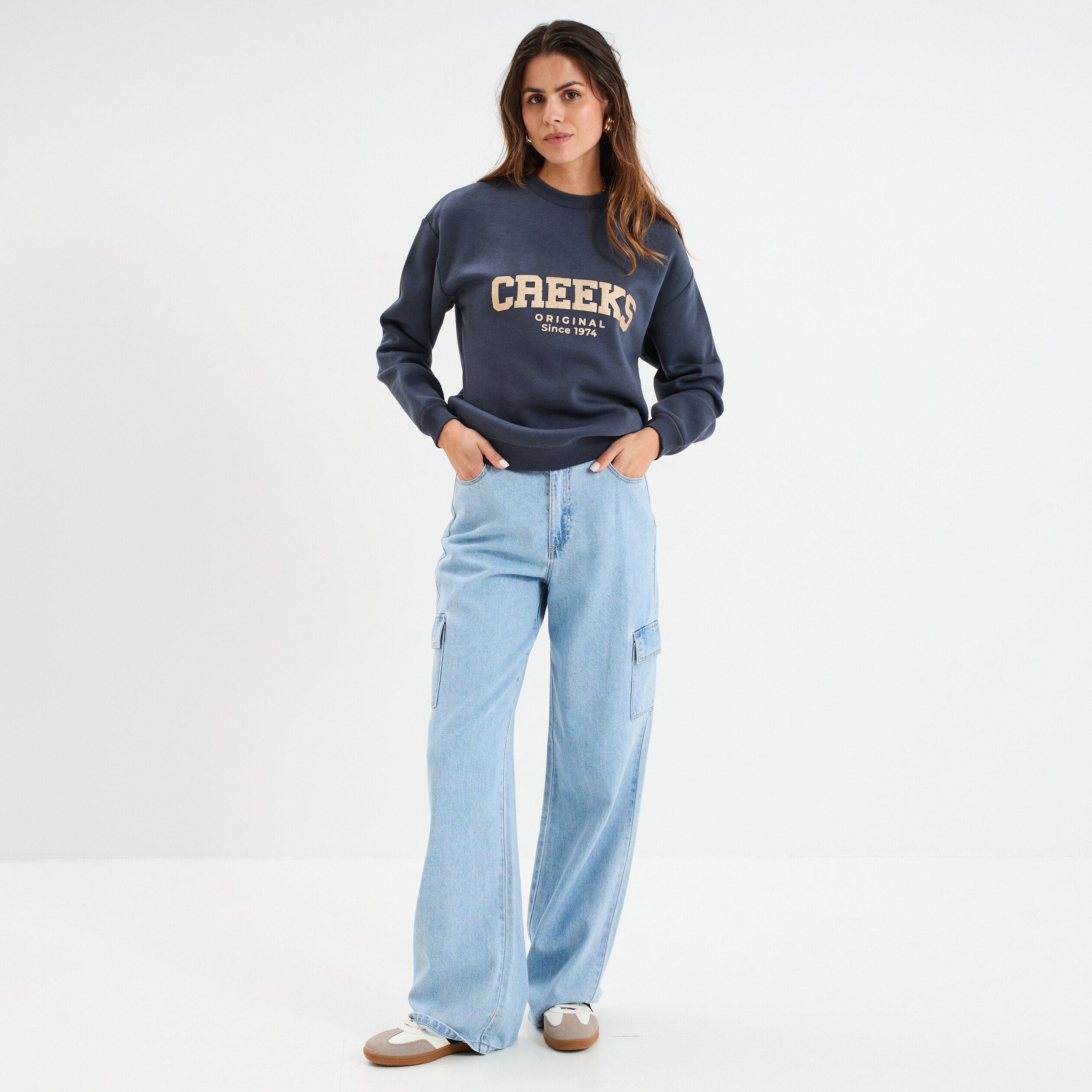 sweat col rond manches longues creeks bleu fonce femme Sweat col rond manches longues Creeks bleu foncé femme