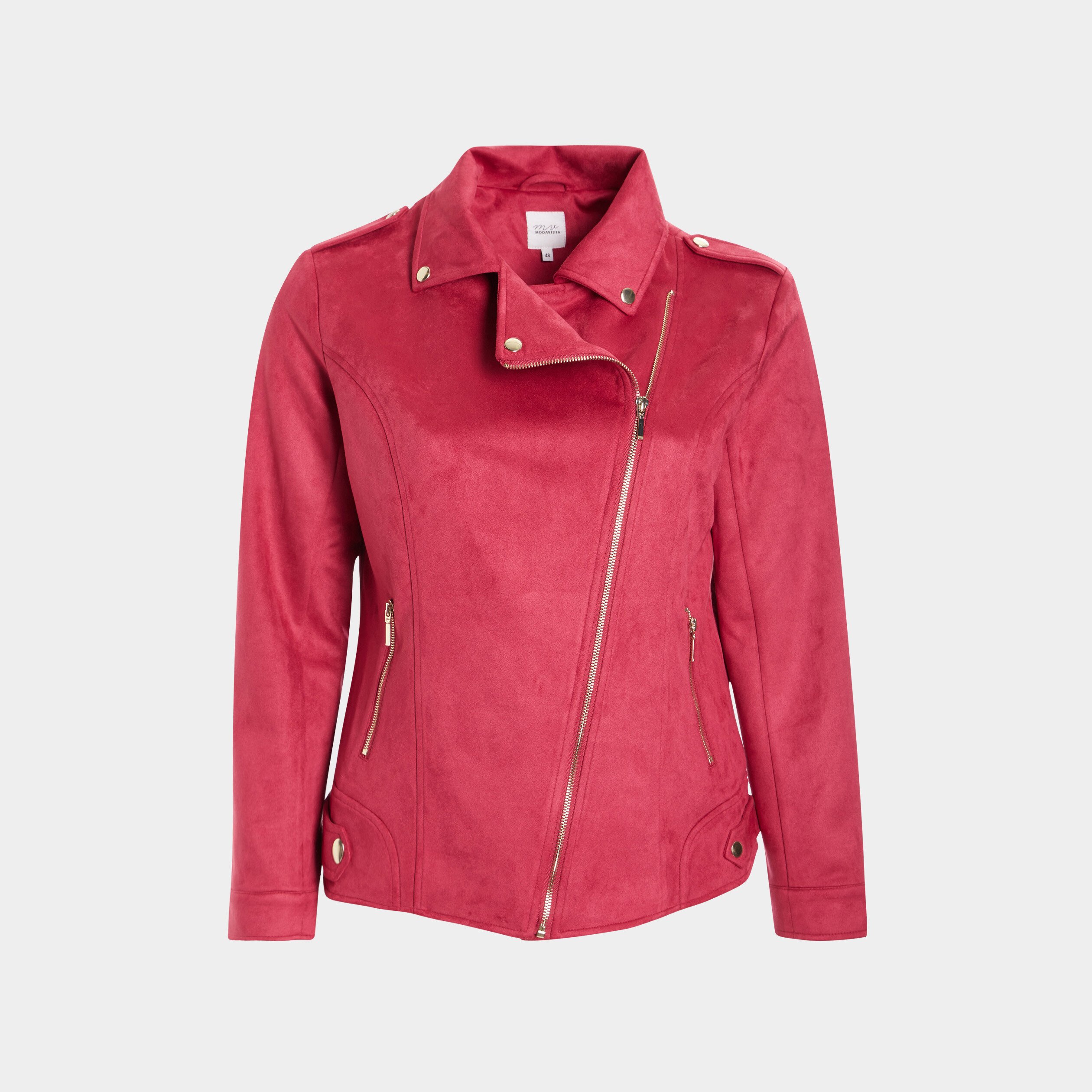 blouson zippe effet suedine style biker rose framboise femmegt Blouson zippé effet suédine style biker rose framboise femme grande taille