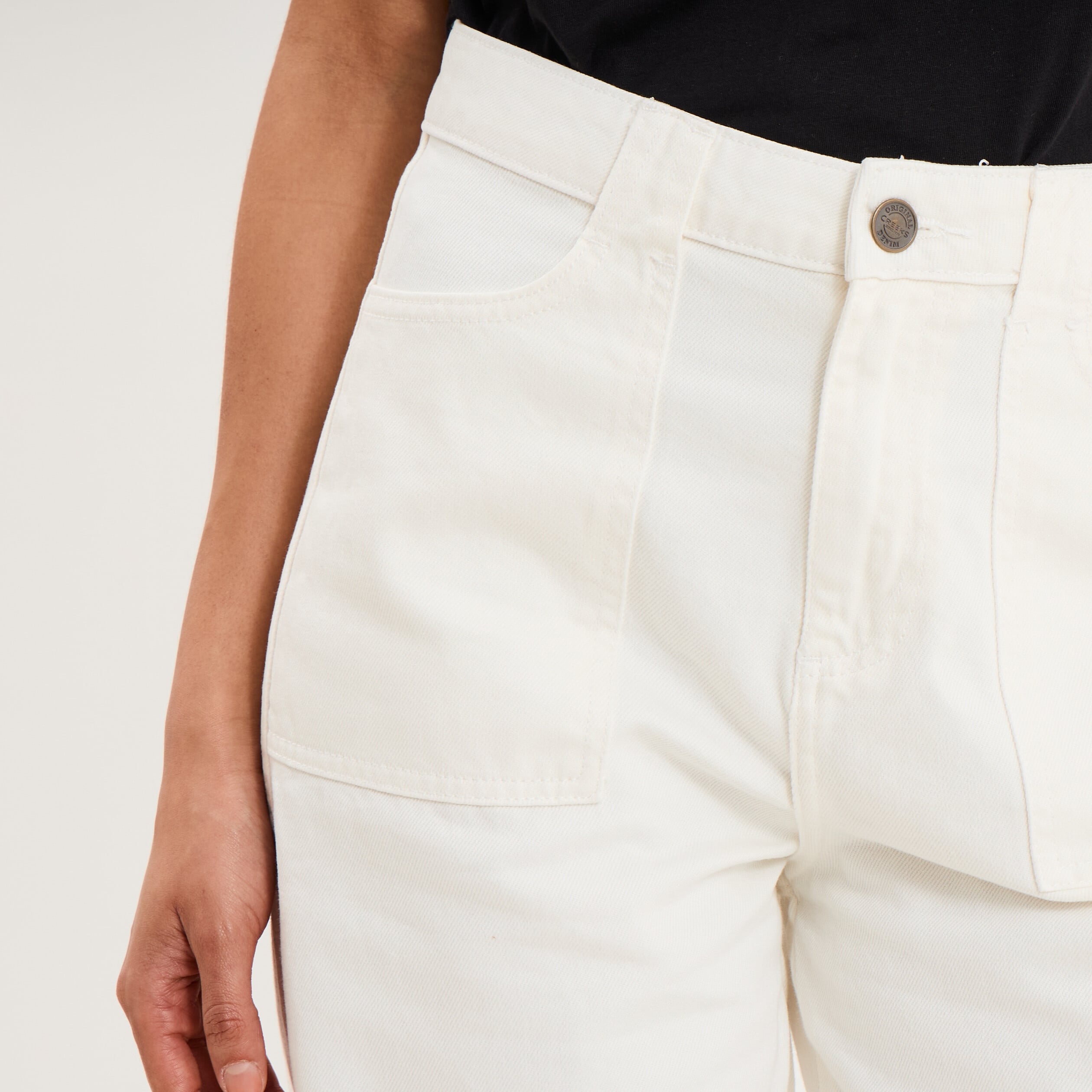 Pantalon balloon 7/8&egrave;me coton ecru femme