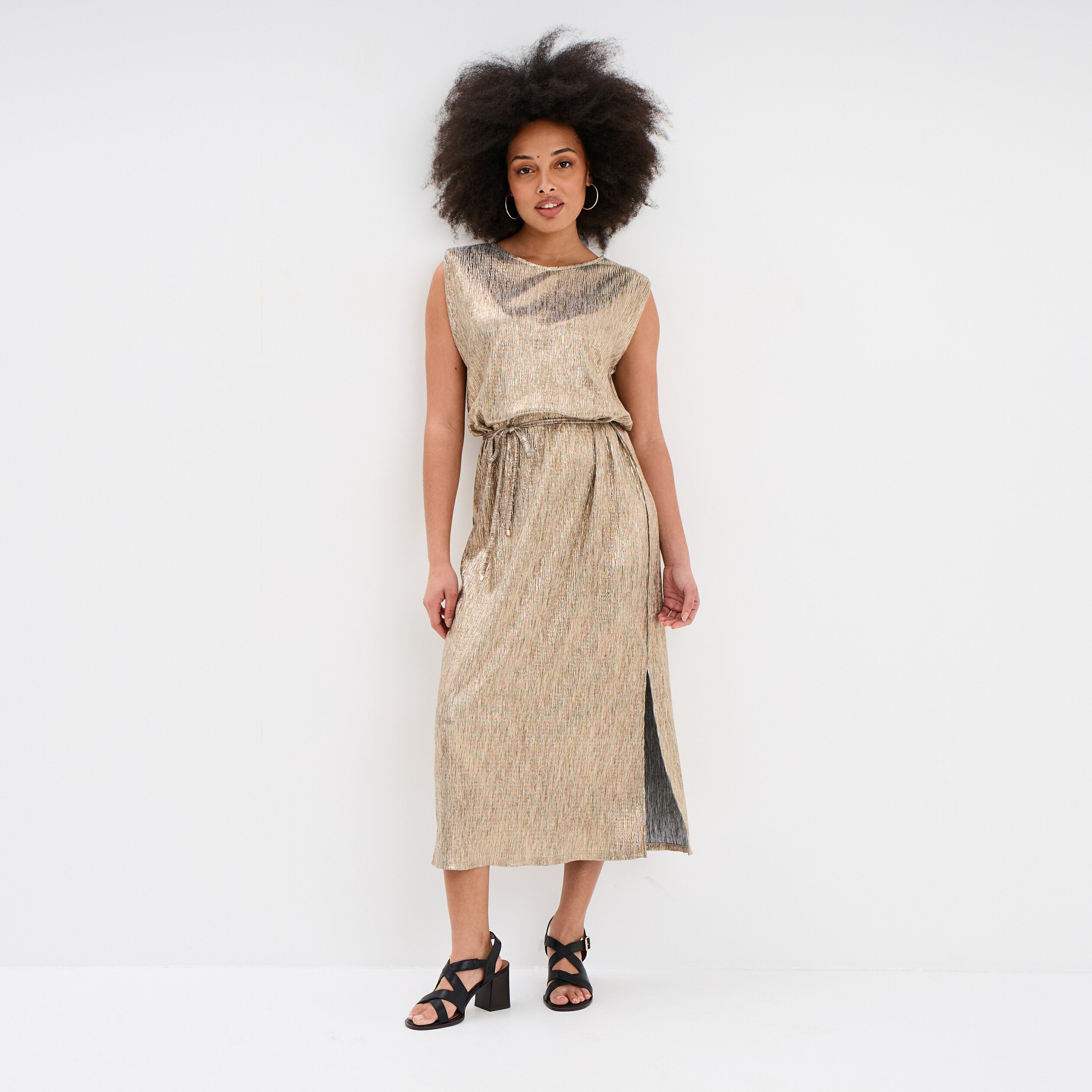 robe midi droite sans manches jaune or femme Robe midi droite sans manches jaune or femme
