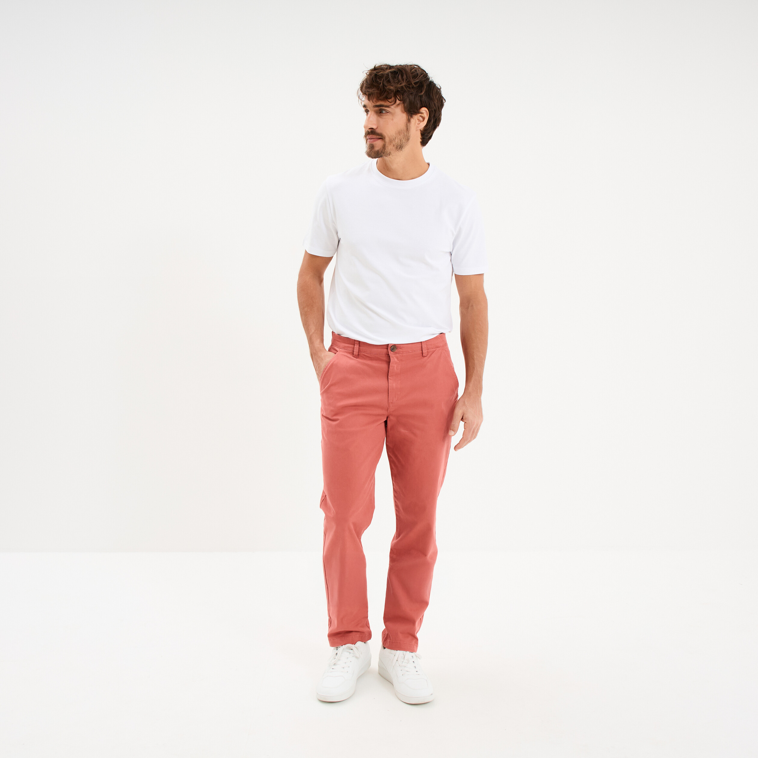 Pantalon chino droit stretch vieux rose homme