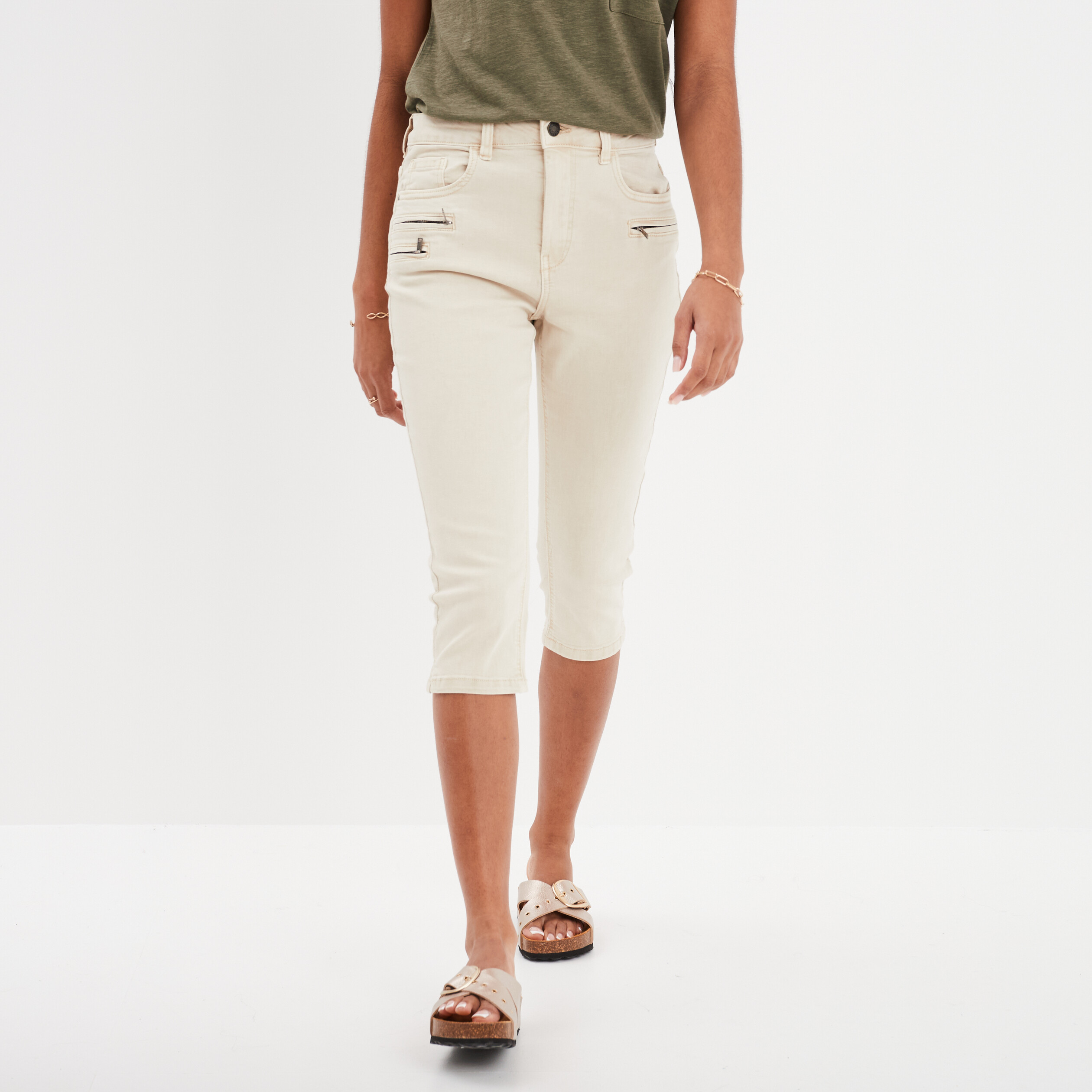 pantacourt slim details zippes liberto ecru femme Pantacourt slim détails zippés Liberto ecru femme