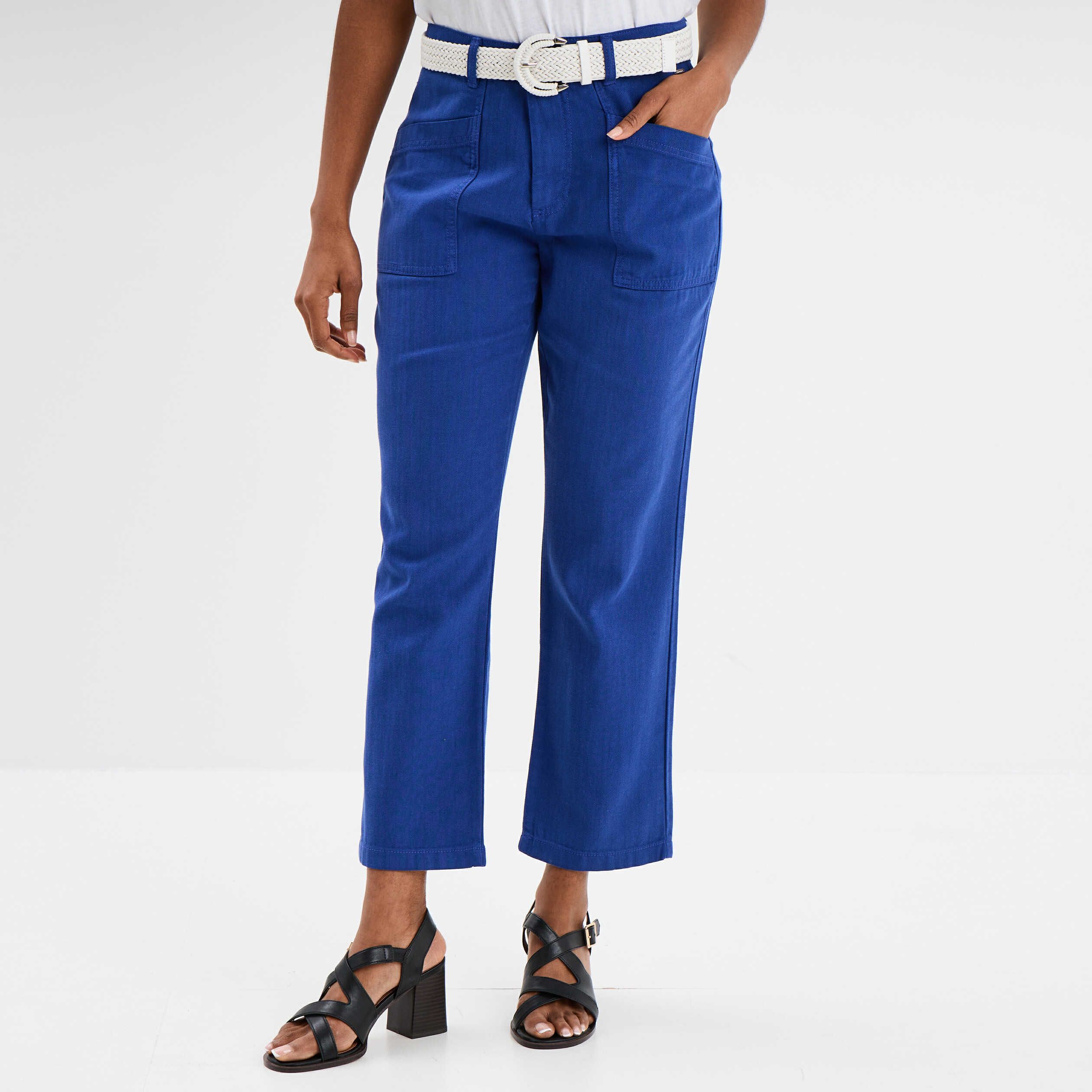 Pantalon regular fluide ceinture bleu roi femme