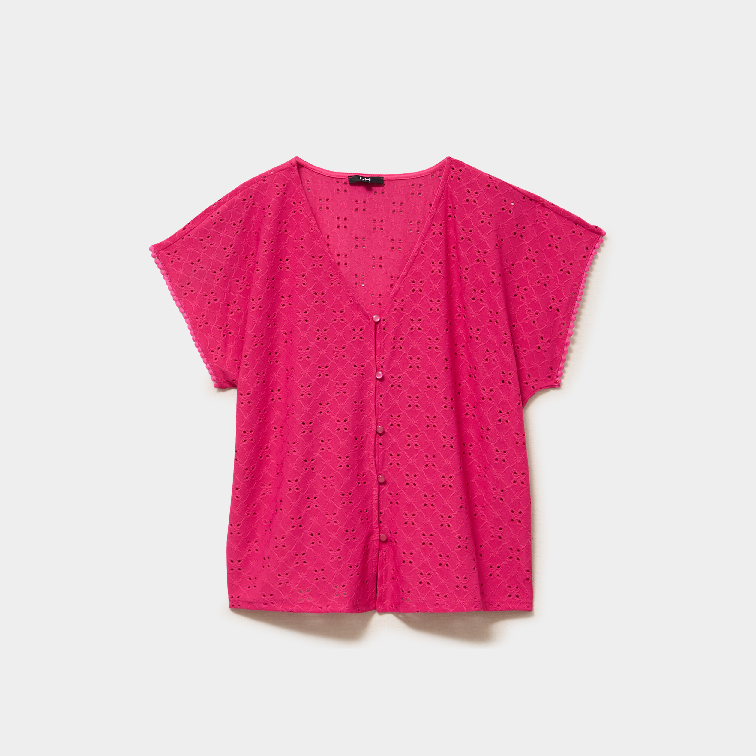 T-shirt dentelle avec boutons rose fushia femme