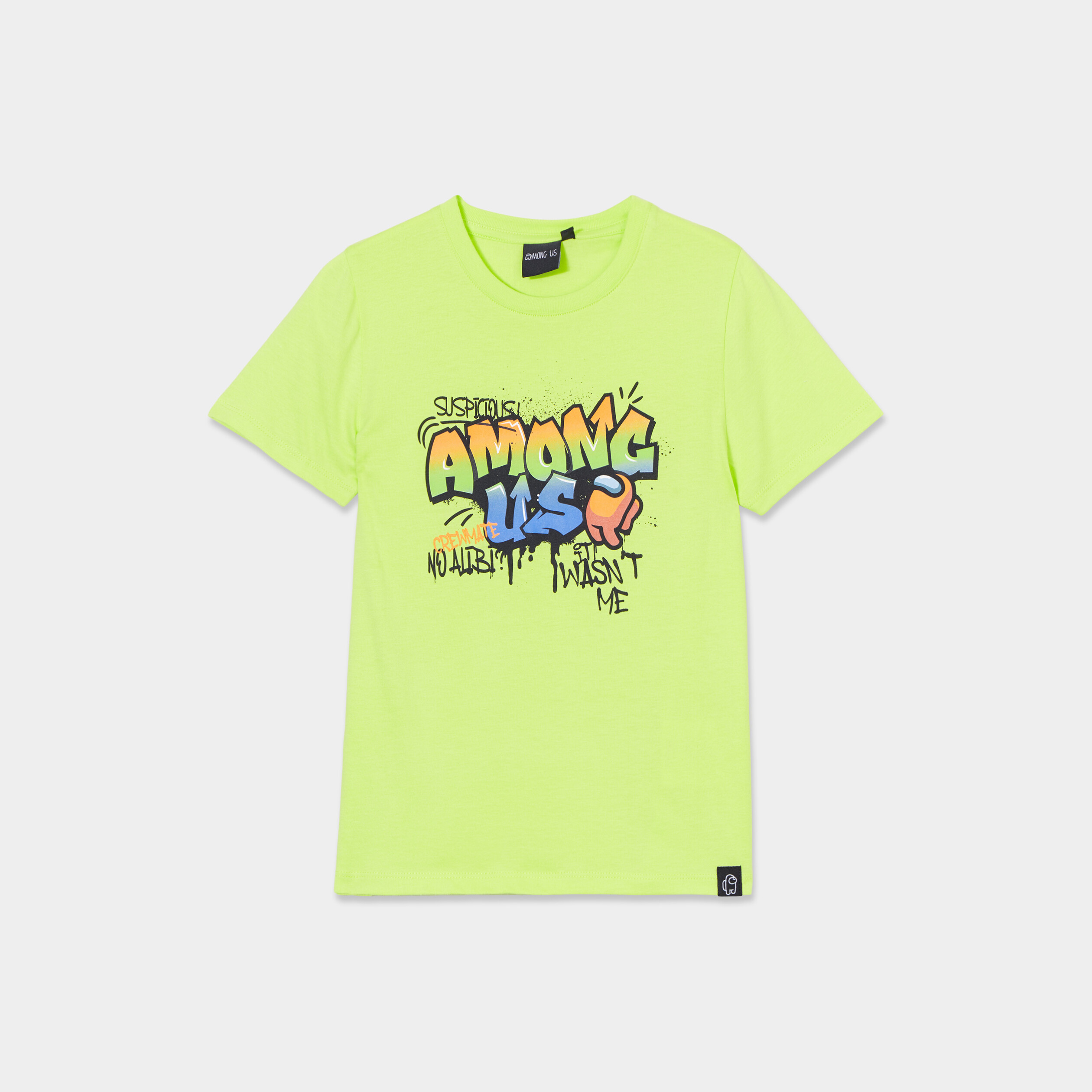 t shirt manches courtes coton among us vert fluo garcon T-shirt manches courtes coton Among Us vert fluo garçon