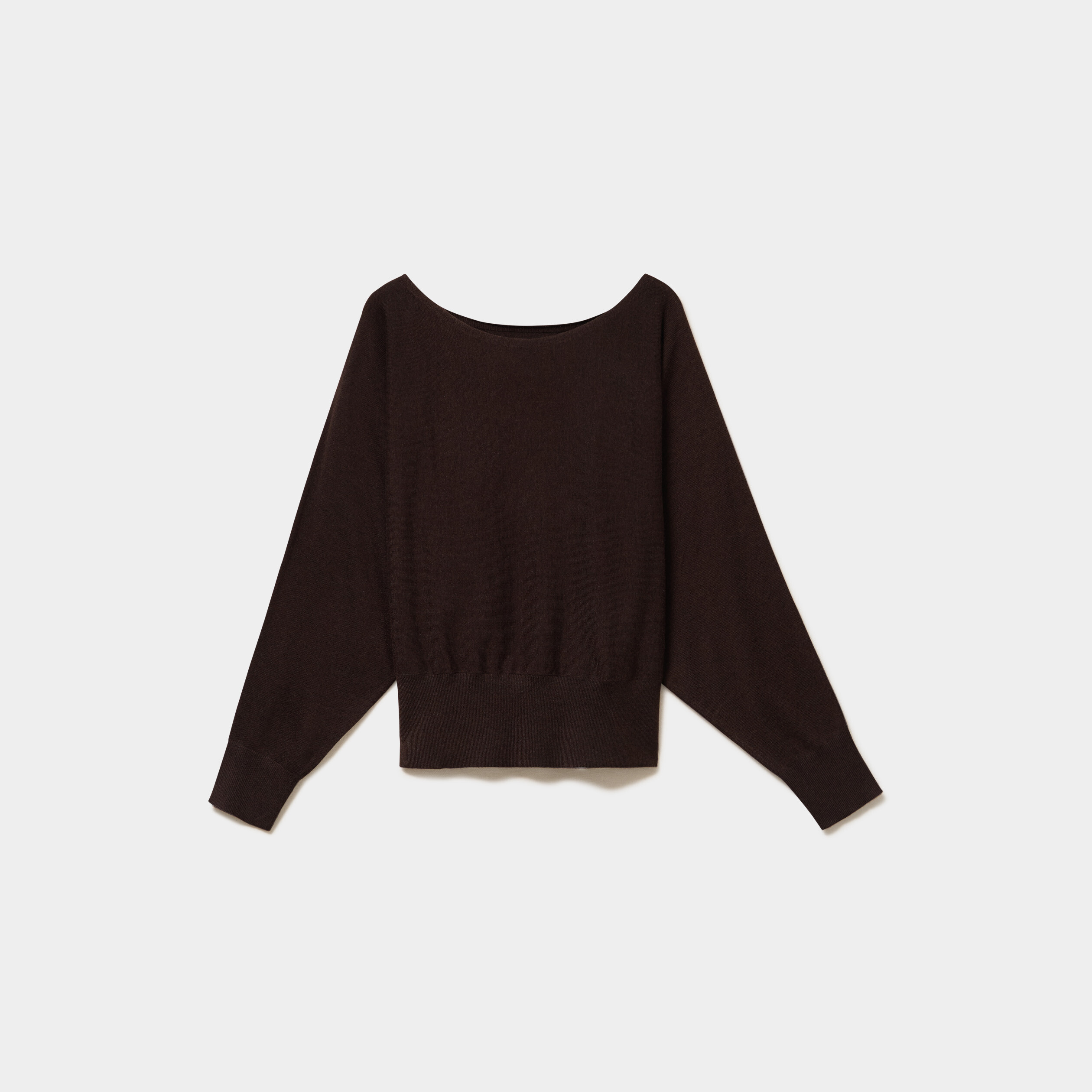 Pull encolure bateau manches longues marron fonc&eacute; femme
