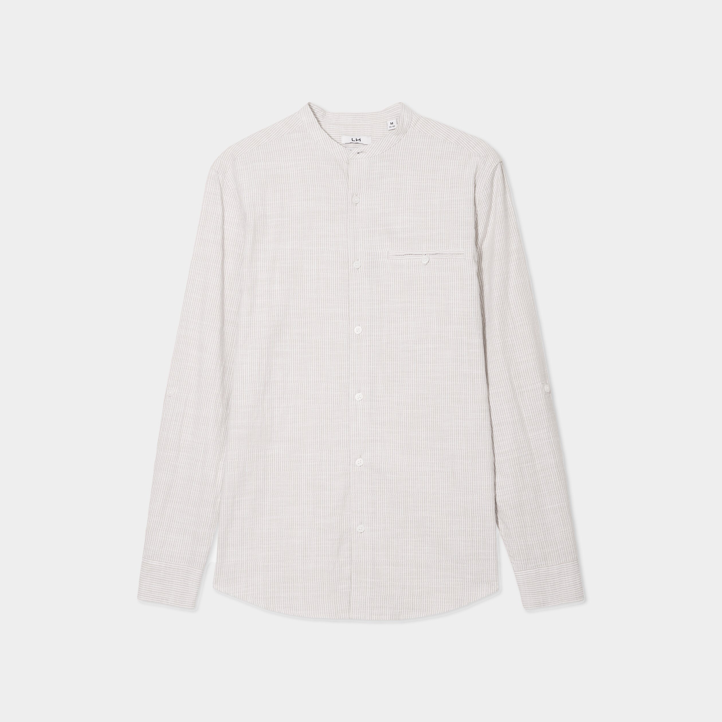 chemise col mao manches longues coton beige homme Chemise col mao manches longues coton beige homme