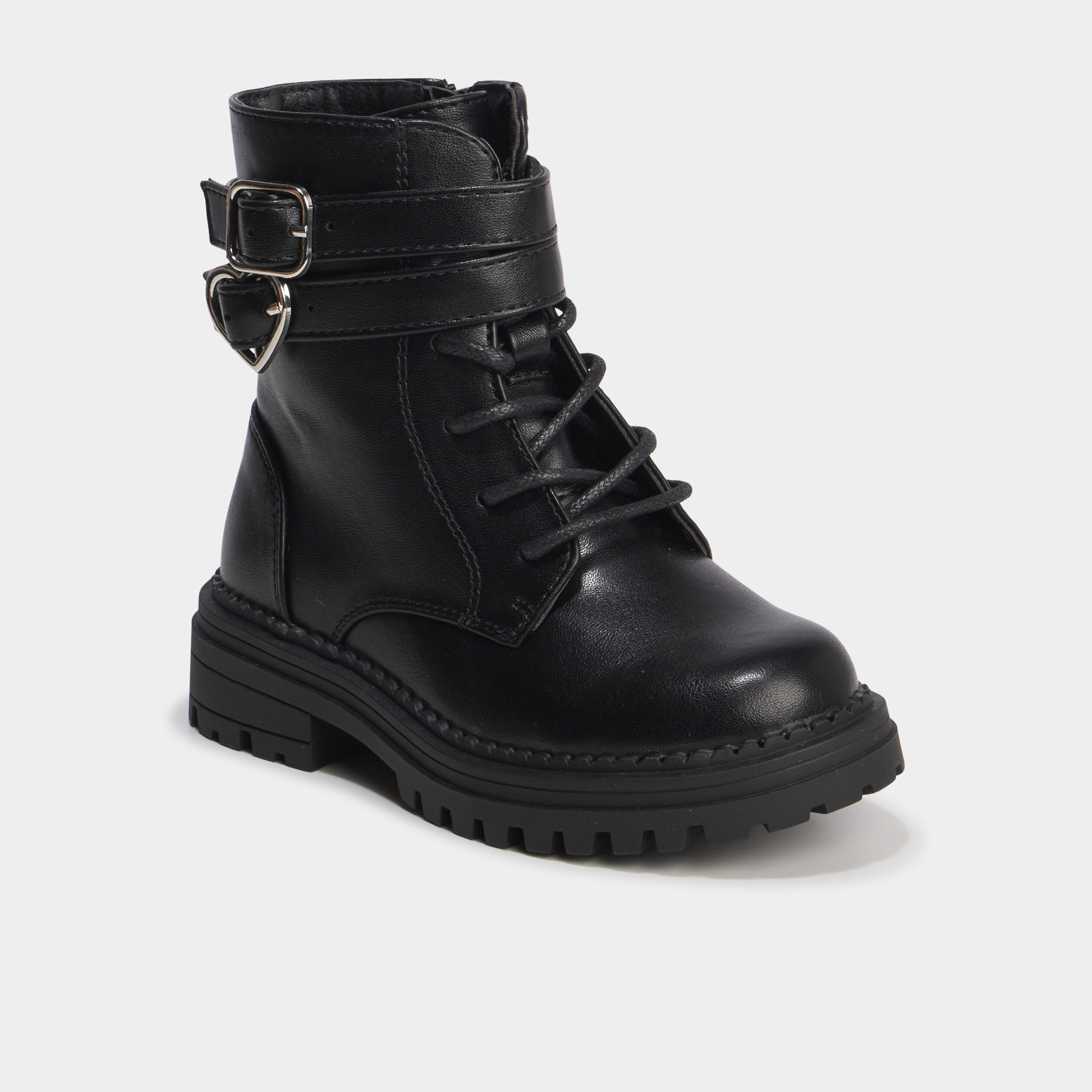 Boots &agrave; boucles et lacets noir fille